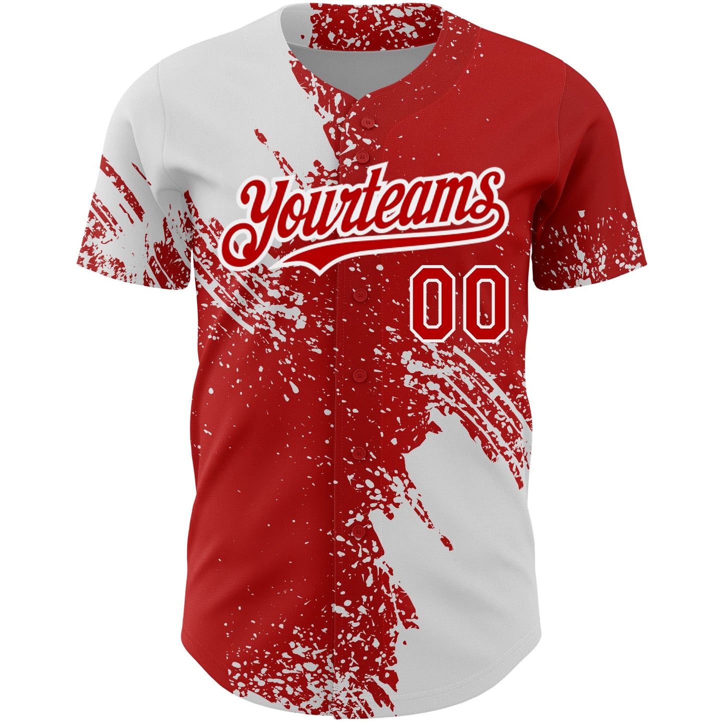 Custom Red White 3D Pattern Design Abstract Brush Stroke Authentic Baseball Jersey view 2