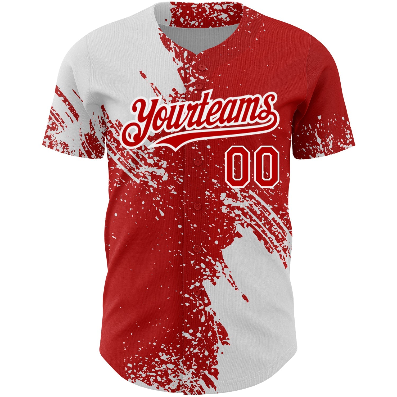 Custom Red White 3D Pattern Design Abstract Brush Stroke Authentic Baseball Jersey view 2