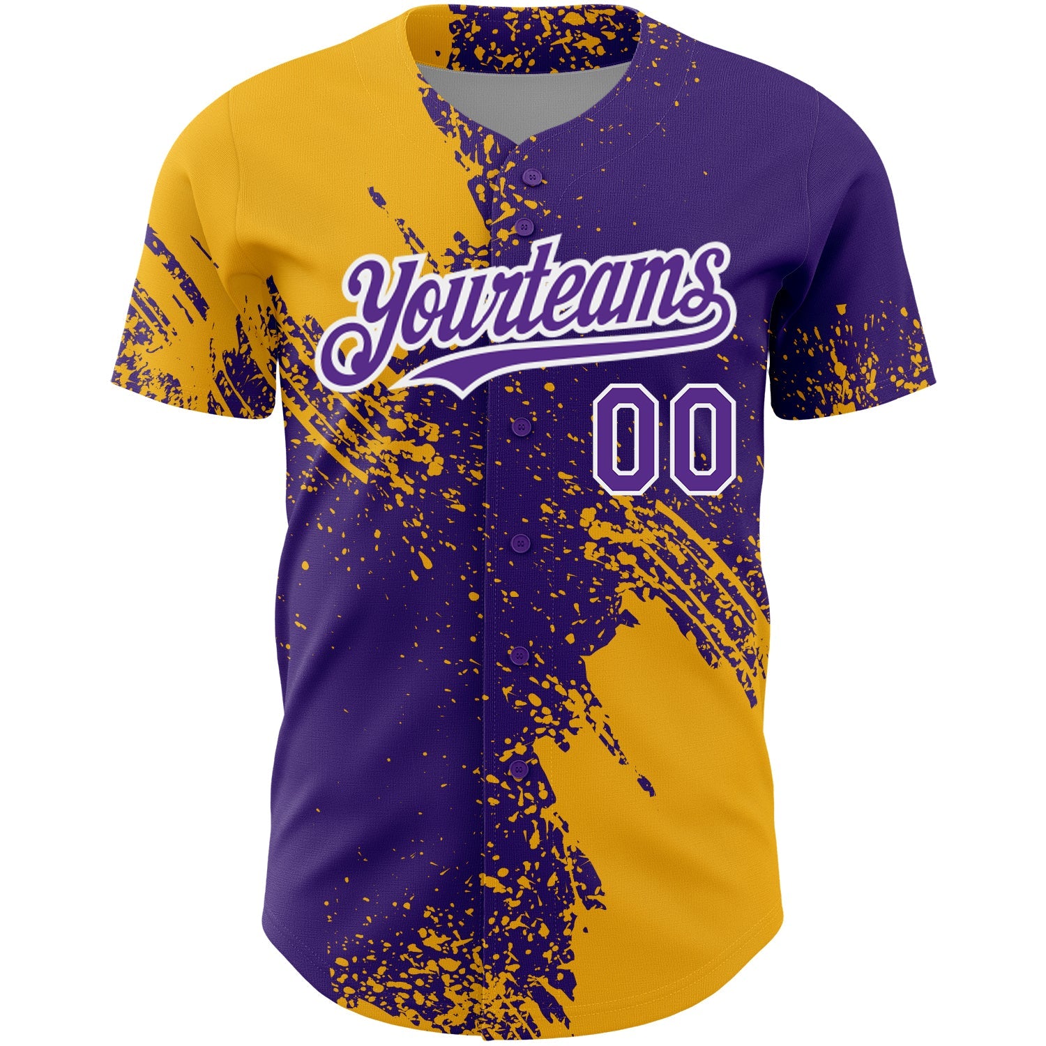 Custom Purple Gold-White 3D Pattern Design Abstract Brush Stroke Authentic Baseball Jersey view 2