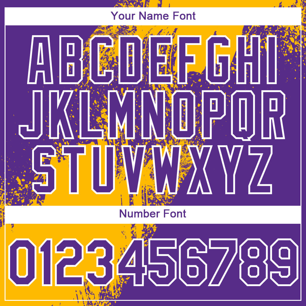 Custom Purple Gold-White 3D Pattern Design Abstract Brush Stroke Authentic Baseball Jersey view 5