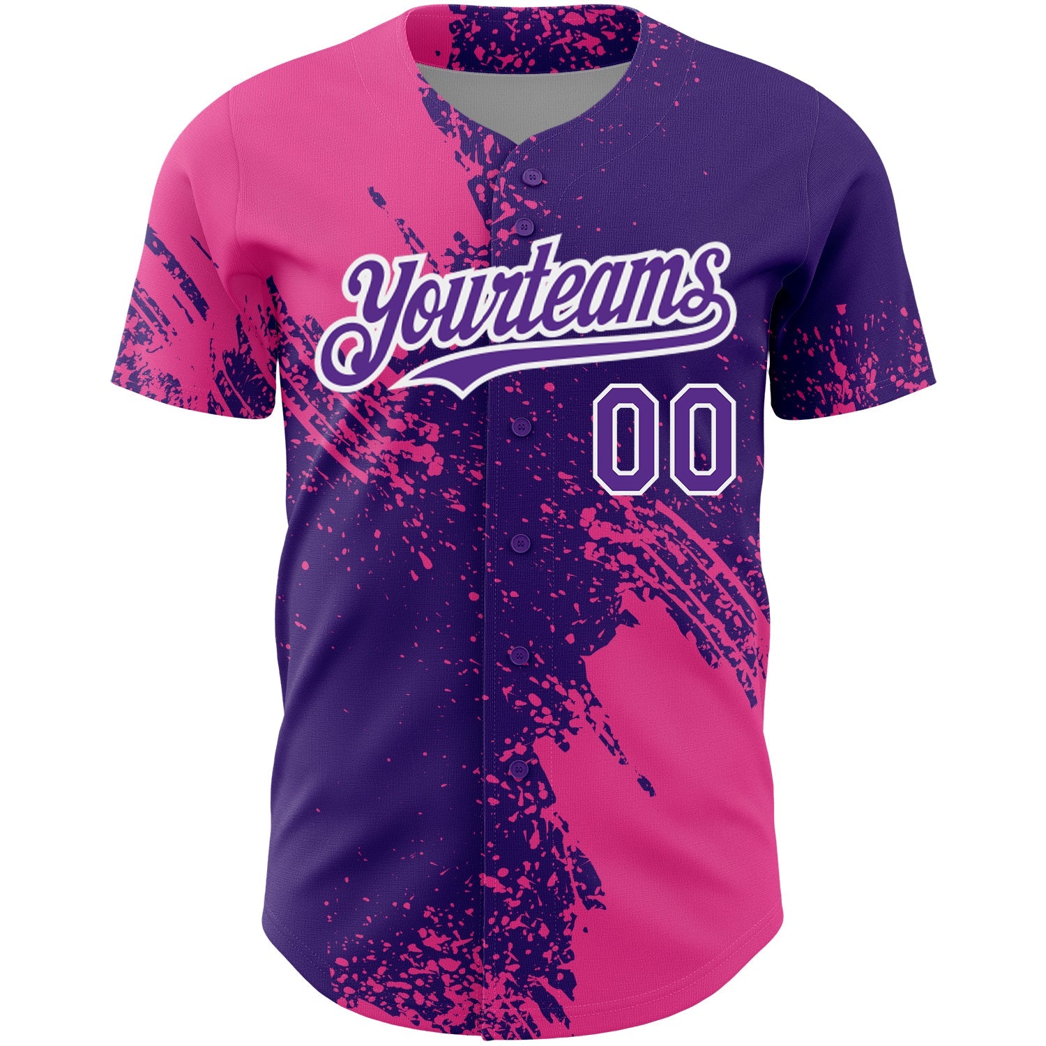 Custom Purple Pink-White 3D Pattern Design Abstract Brush Stroke Authentic Baseball Jersey view 2