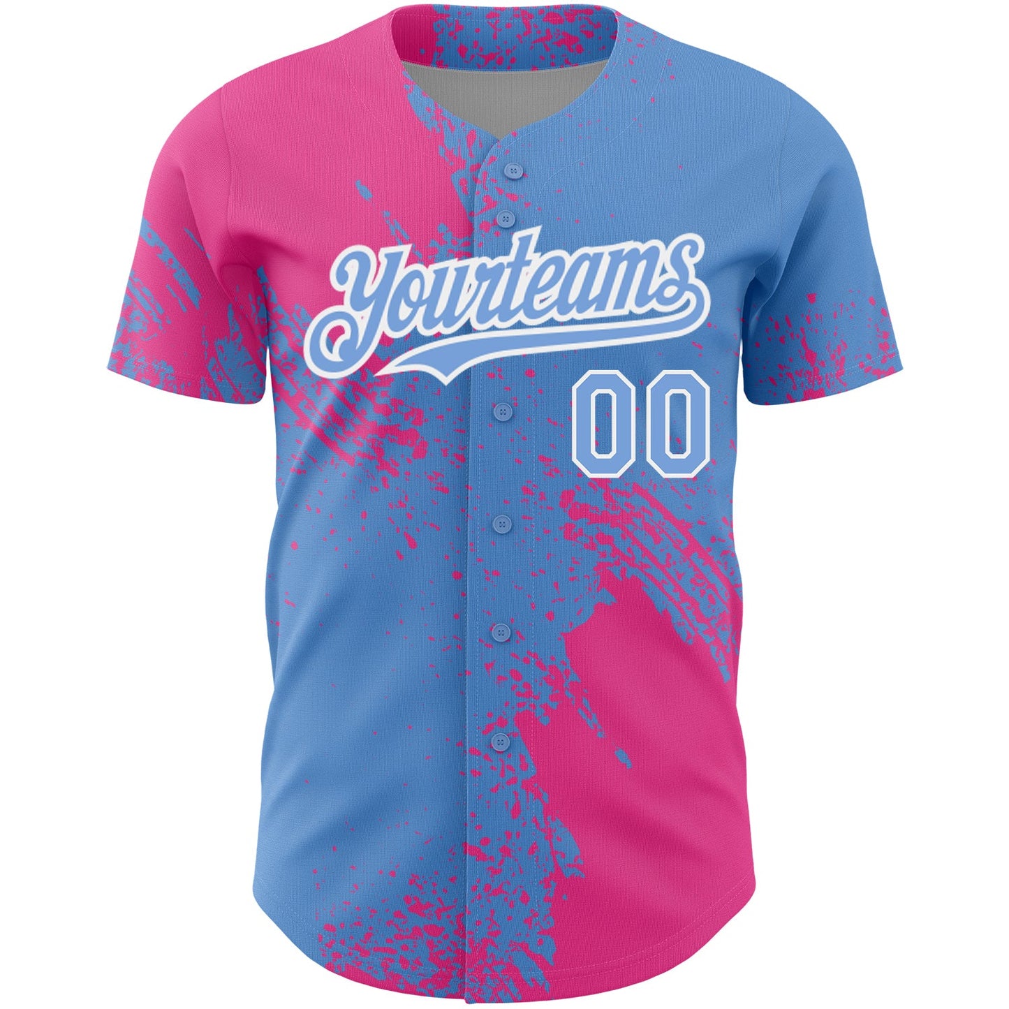 Custom Light Blue Pink-White 3D Pattern Design Abstract Brush Stroke Authentic Baseball Jersey view 2