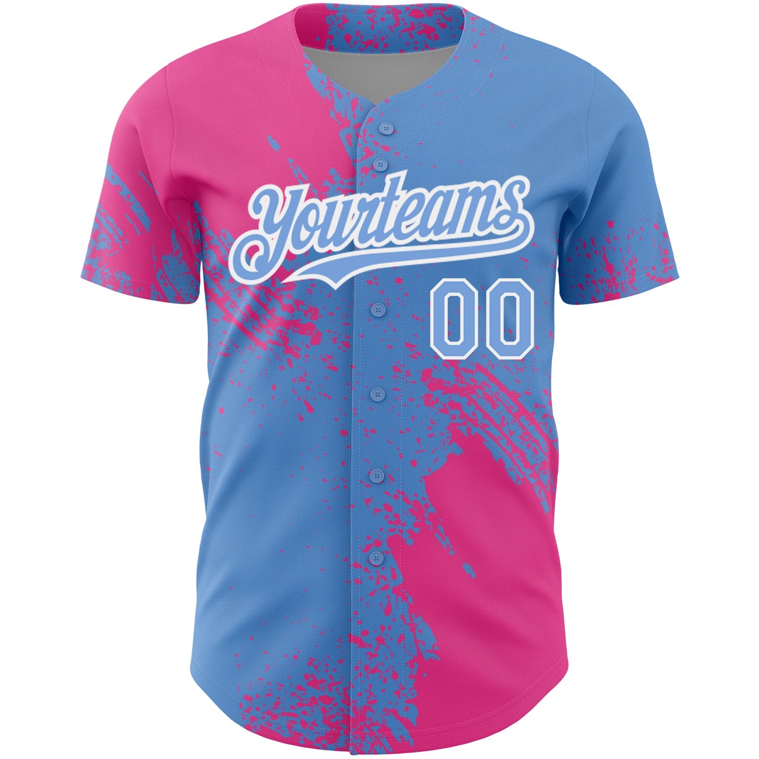 Custom Light Blue Pink-White 3D Pattern Design Abstract Brush Stroke Authentic Baseball Jersey view 2