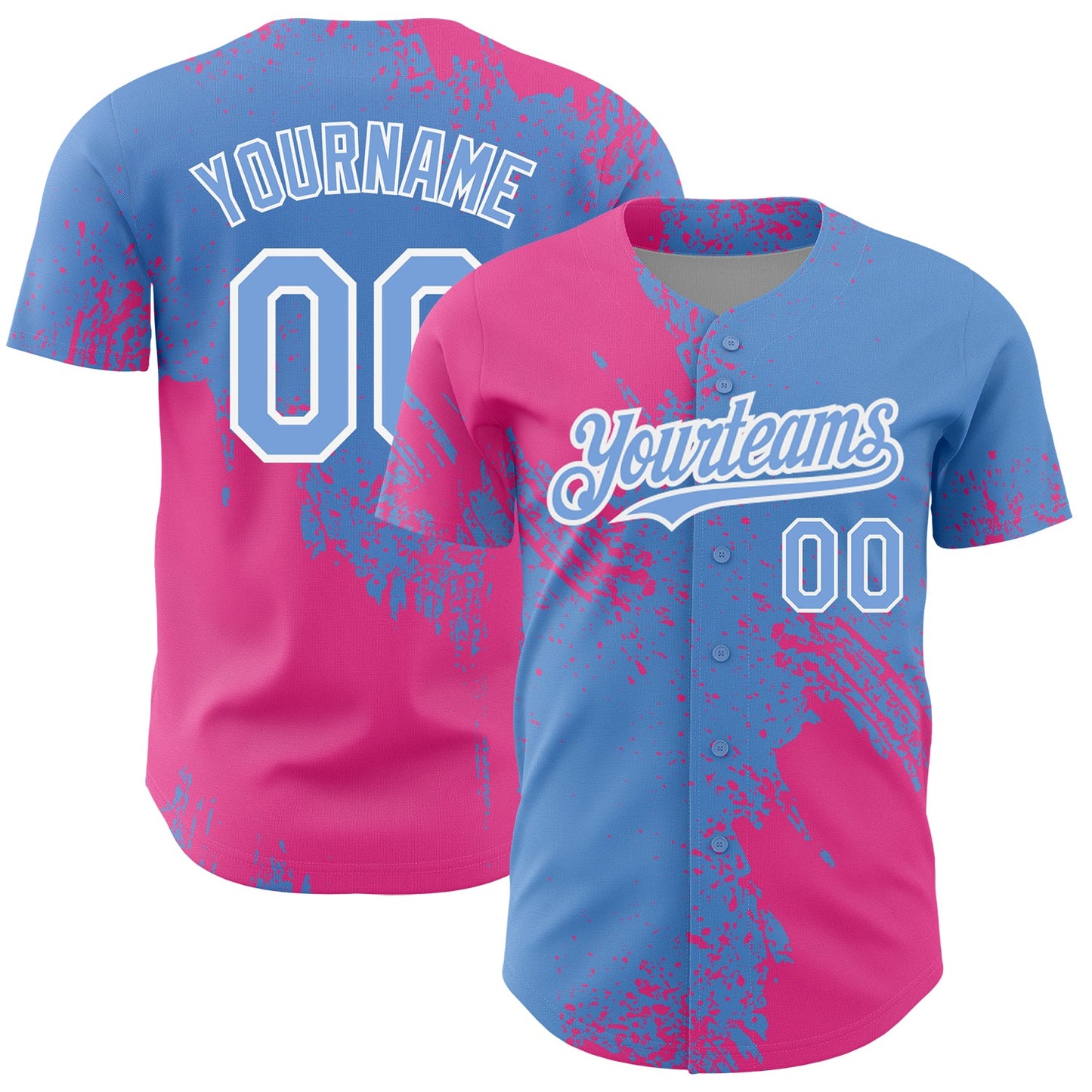 Custom Light Blue Pink-White 3D Pattern Design Abstract Brush Stroke Authentic Baseball Jersey - Main View