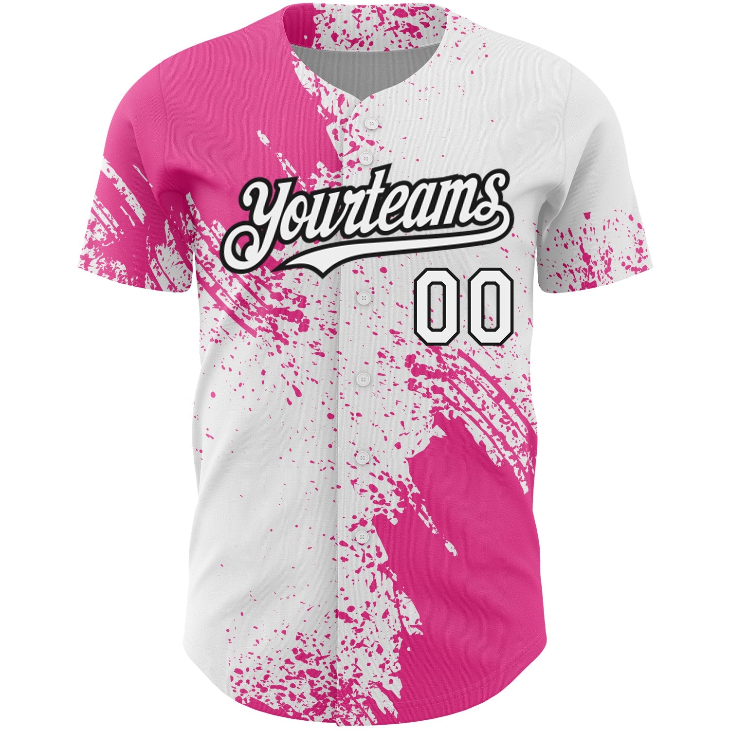 Custom White Pink-Black 3D Pattern Design Abstract Brush Stroke Authentic Baseball Jersey view 2