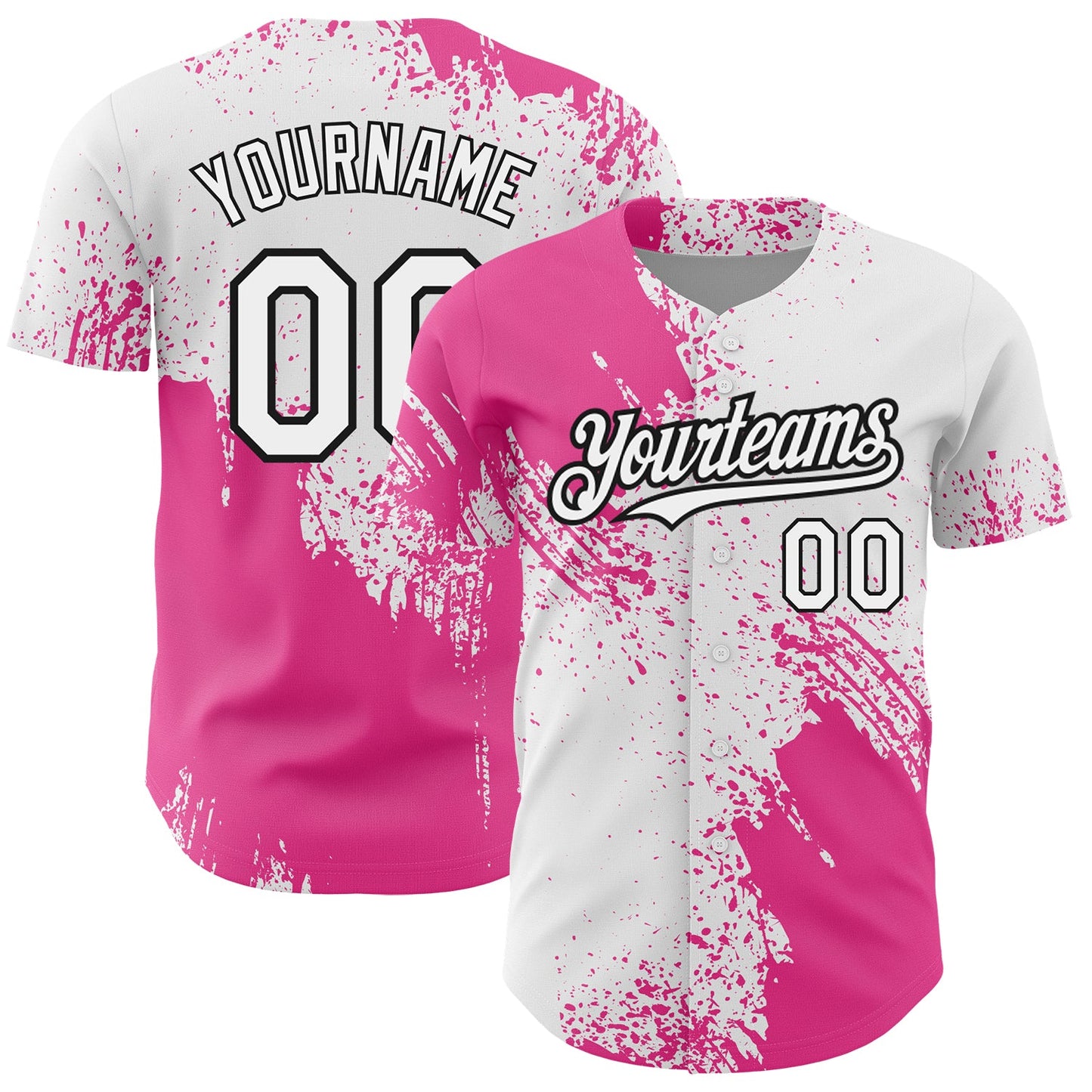Custom White Pink-Black 3D Pattern Design Abstract Brush Stroke Authentic Baseball Jersey - Main View