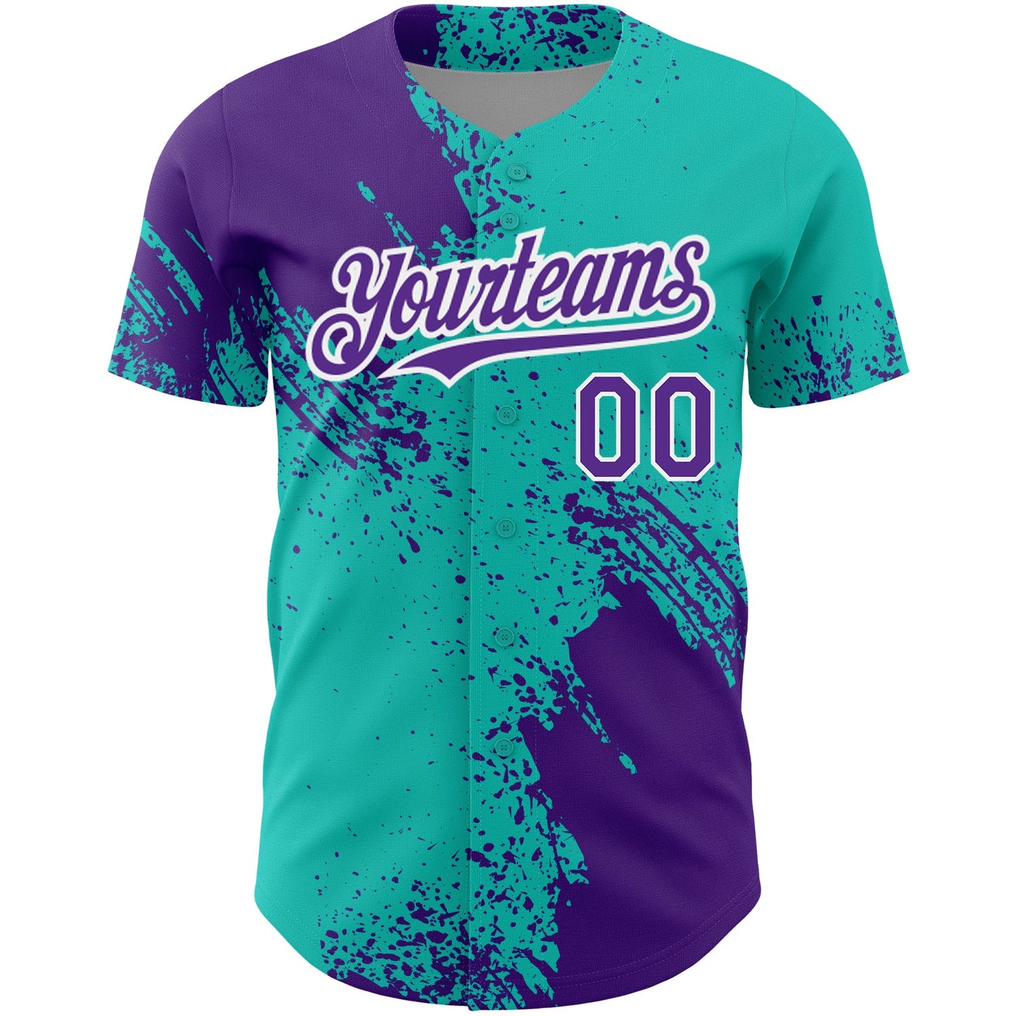 Custom Aqua Purple-White 3D Pattern Design Abstract Brush Stroke Authentic Baseball Jersey view 2