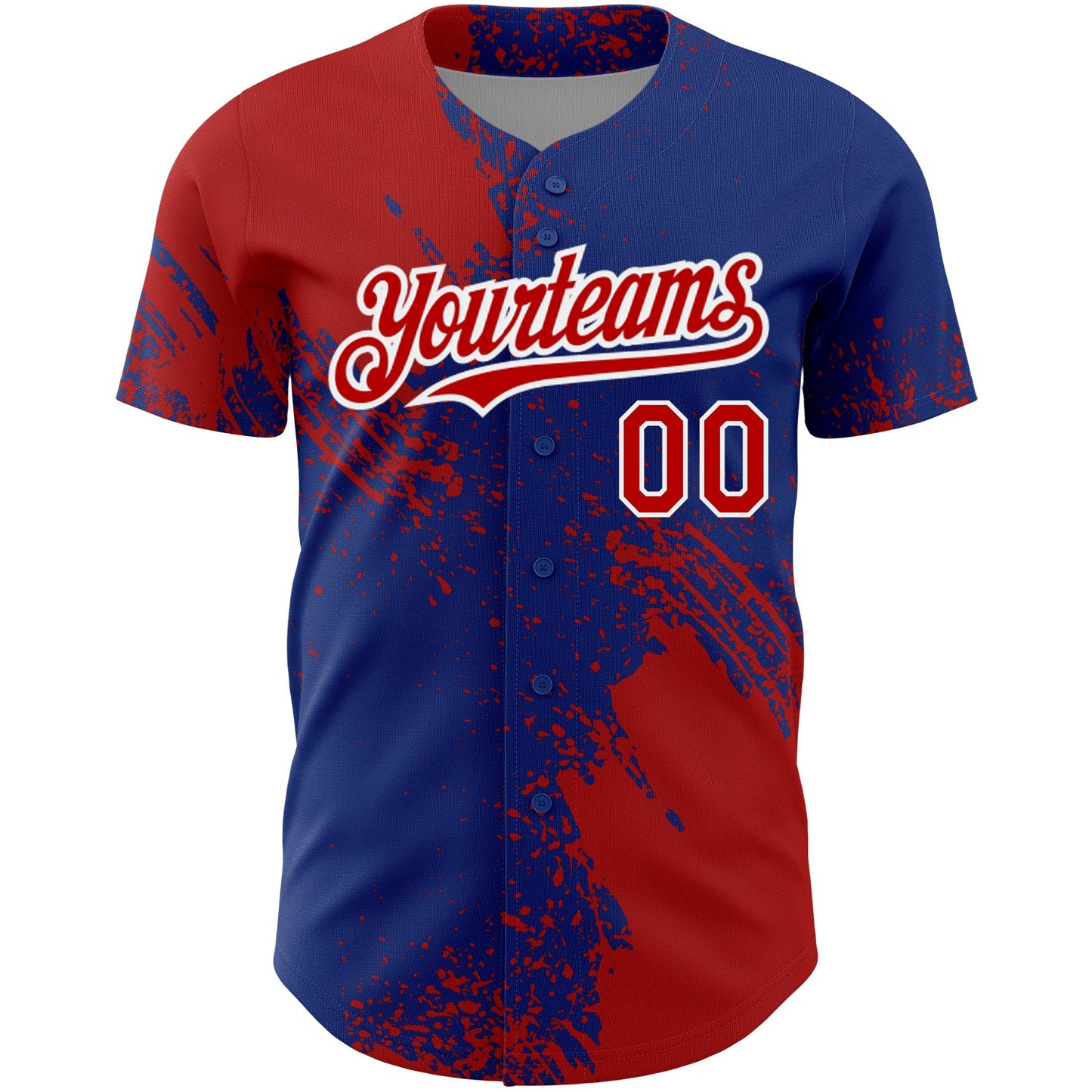 Custom Royal Red-White 3D Pattern Design Abstract Brush Stroke Authentic Baseball Jersey view 2