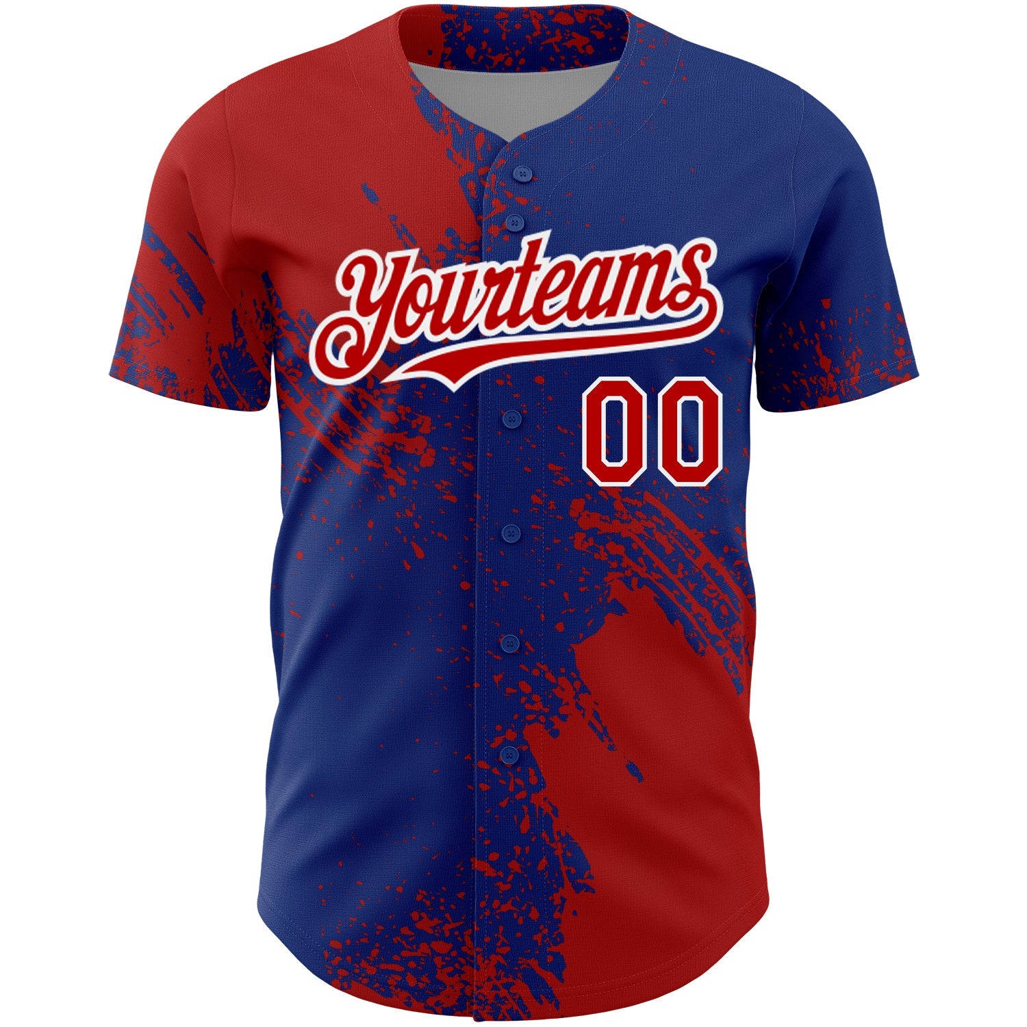 Custom Royal Red-White 3D Pattern Design Abstract Brush Stroke Authentic Baseball Jersey view 2