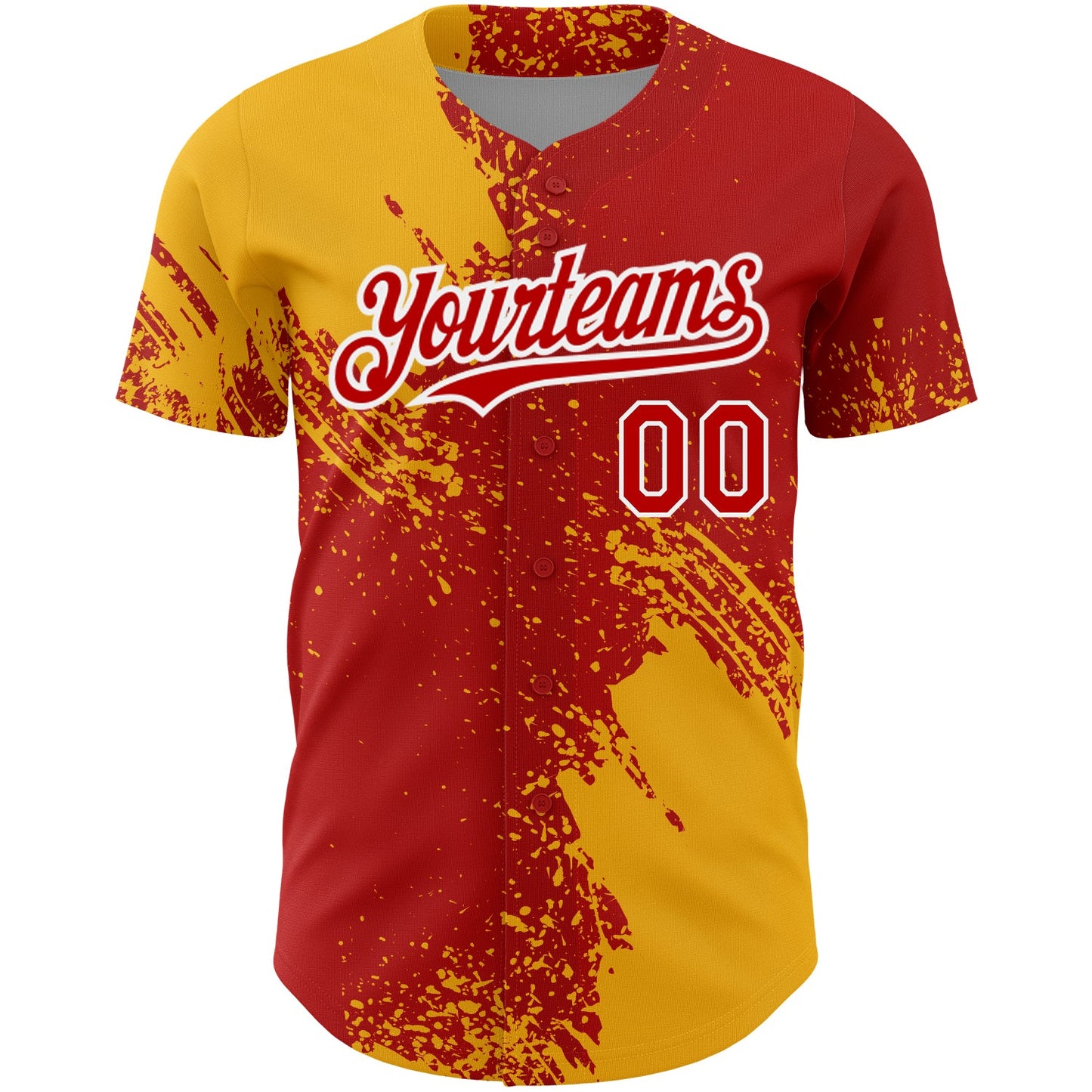 Custom Red Gold-White 3D Pattern Design Abstract Brush Stroke Authentic Baseball Jersey view 2