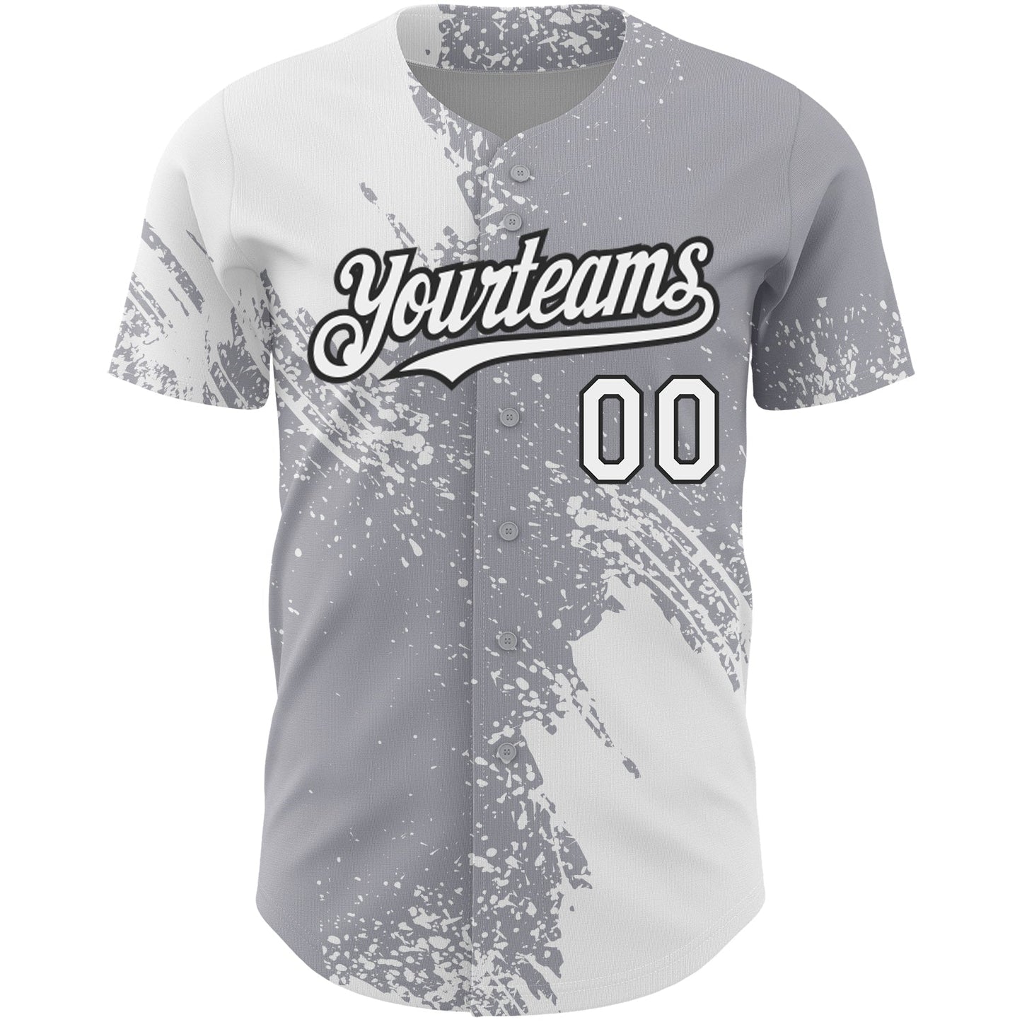 Custom Gray White-Black 3D Pattern Design Abstract Brush Stroke Authentic Baseball Jersey view 2