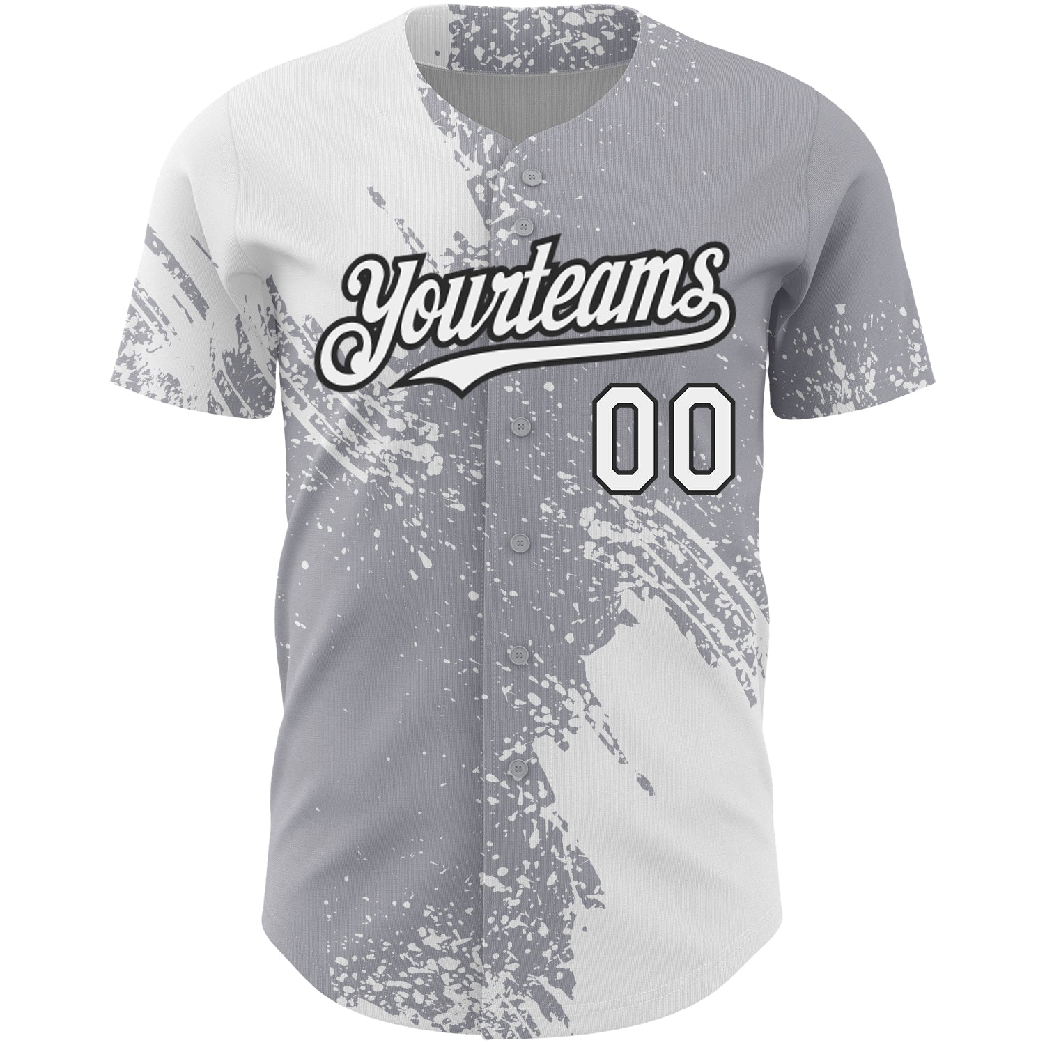 Custom Gray White-Black 3D Pattern Design Abstract Brush Stroke Authentic Baseball Jersey view 2
