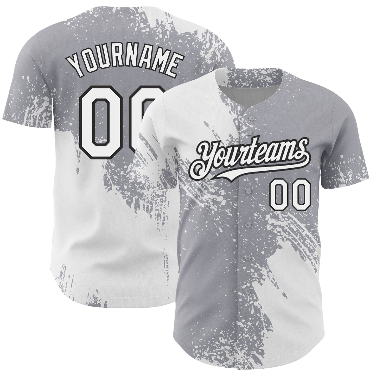 Custom Gray White-Black 3D Pattern Design Abstract Brush Stroke Authentic Baseball Jersey - Main View