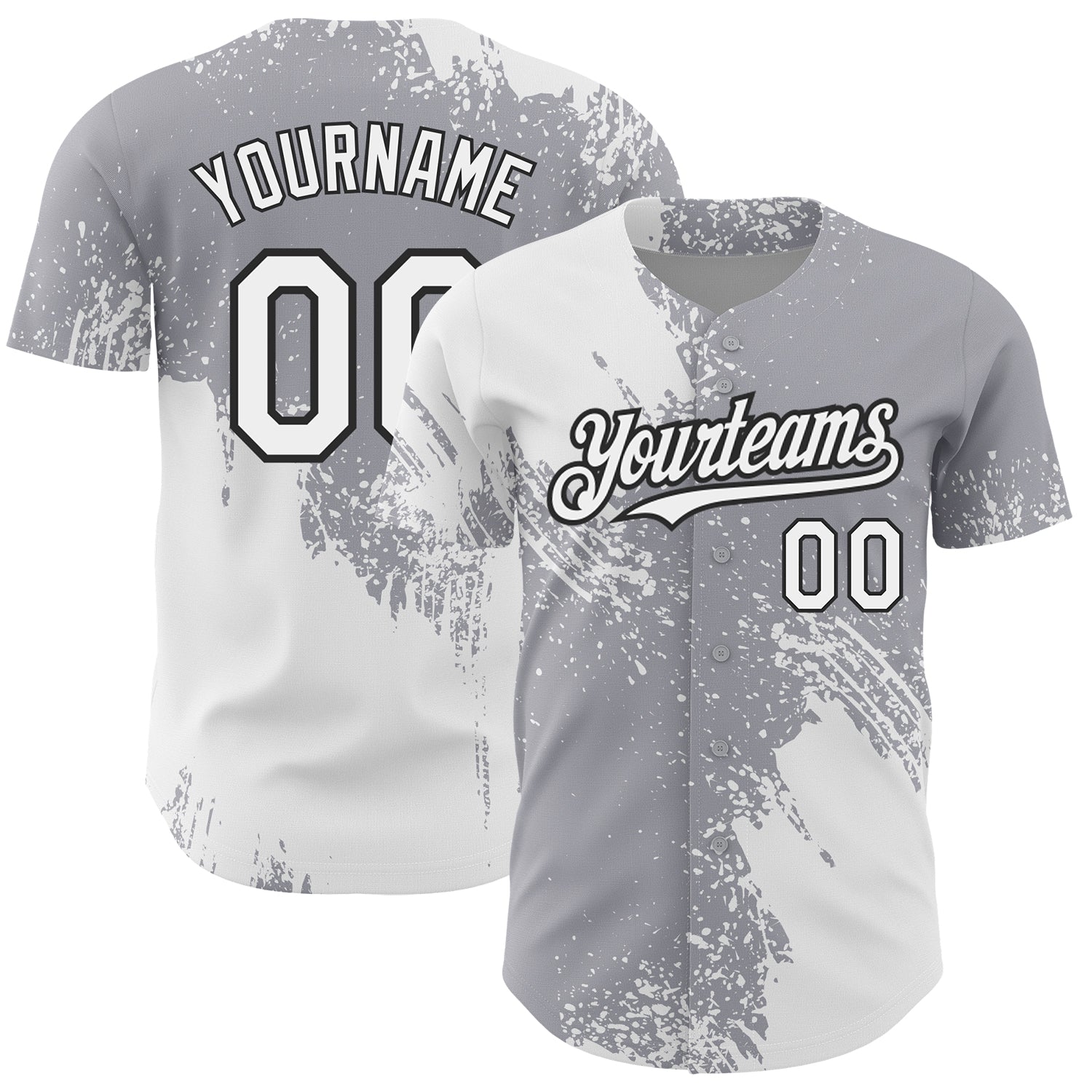 Custom Gray White-Black 3D Pattern Design Abstract Brush Stroke Authentic Baseball Jersey - Main View