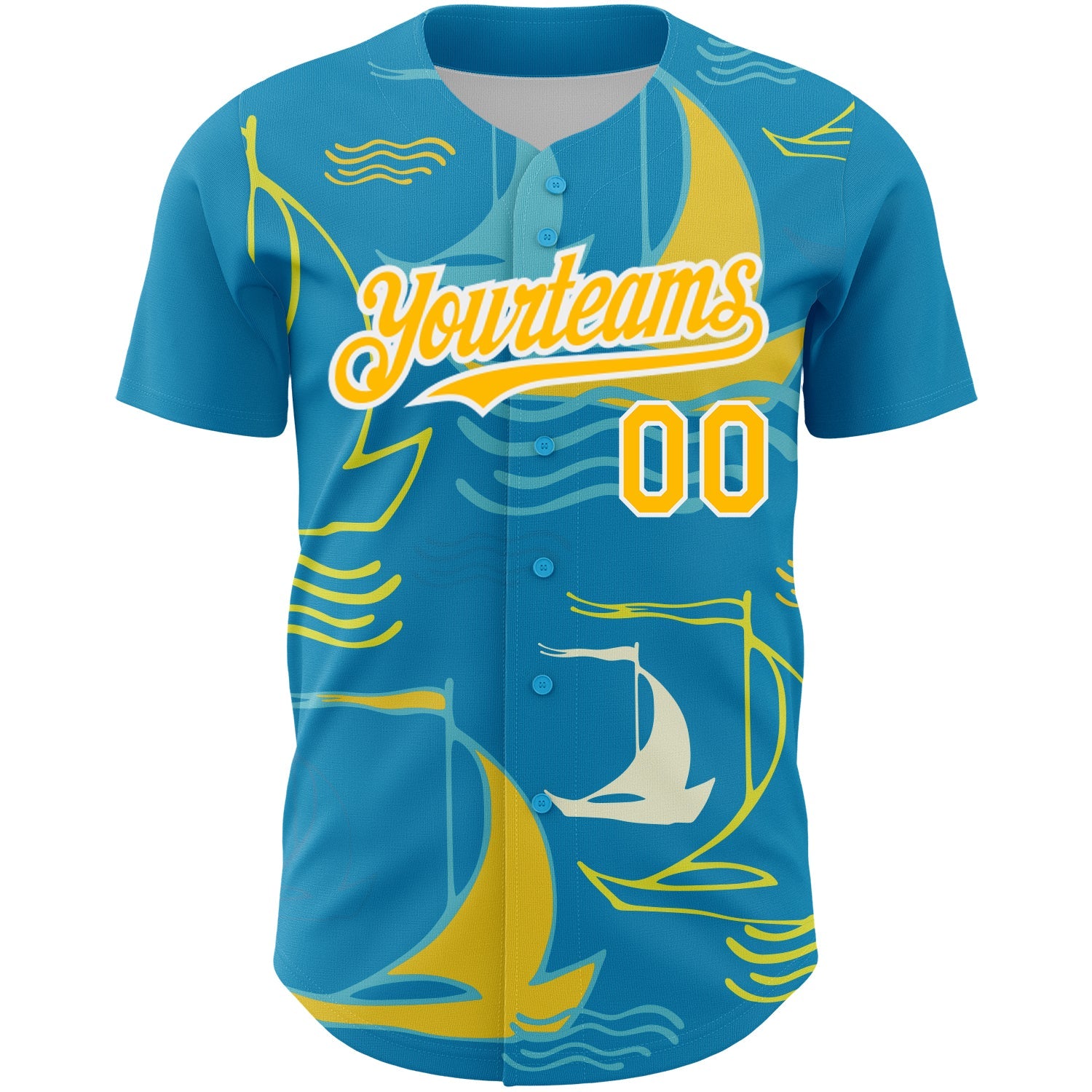 Custom Panther Blue Gold-White 3D Pattern Design Sailing Boats Authentic Baseball Jersey view 2