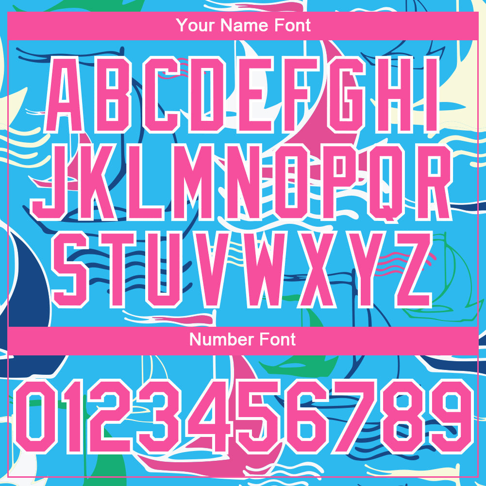 Custom Sky Blue Pink-White 3D Pattern Design Sailing Boats Authentic Baseball Jersey view 5
