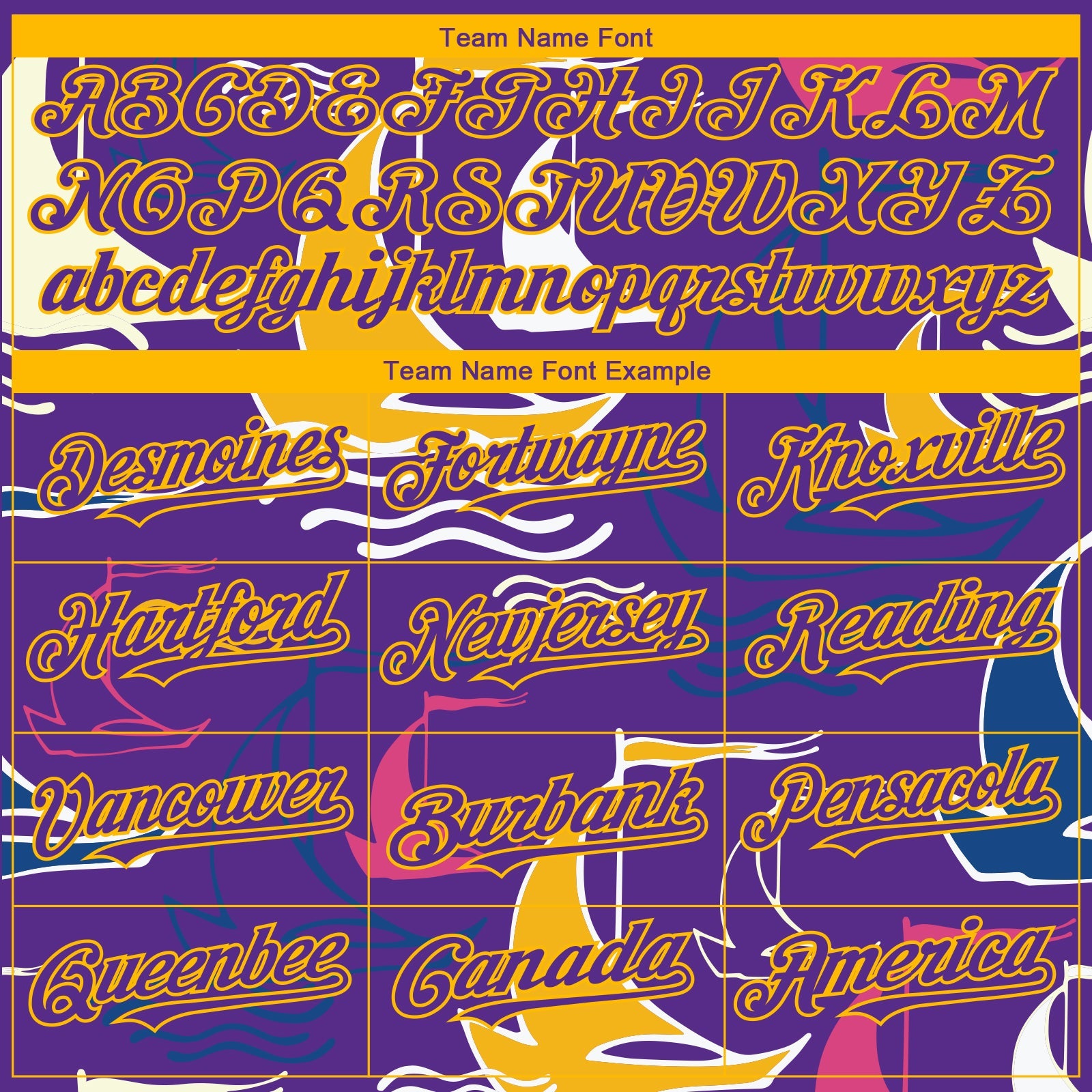 Custom Purple Gold 3D Pattern Design Sailing Boats Authentic Baseball Jersey view 4