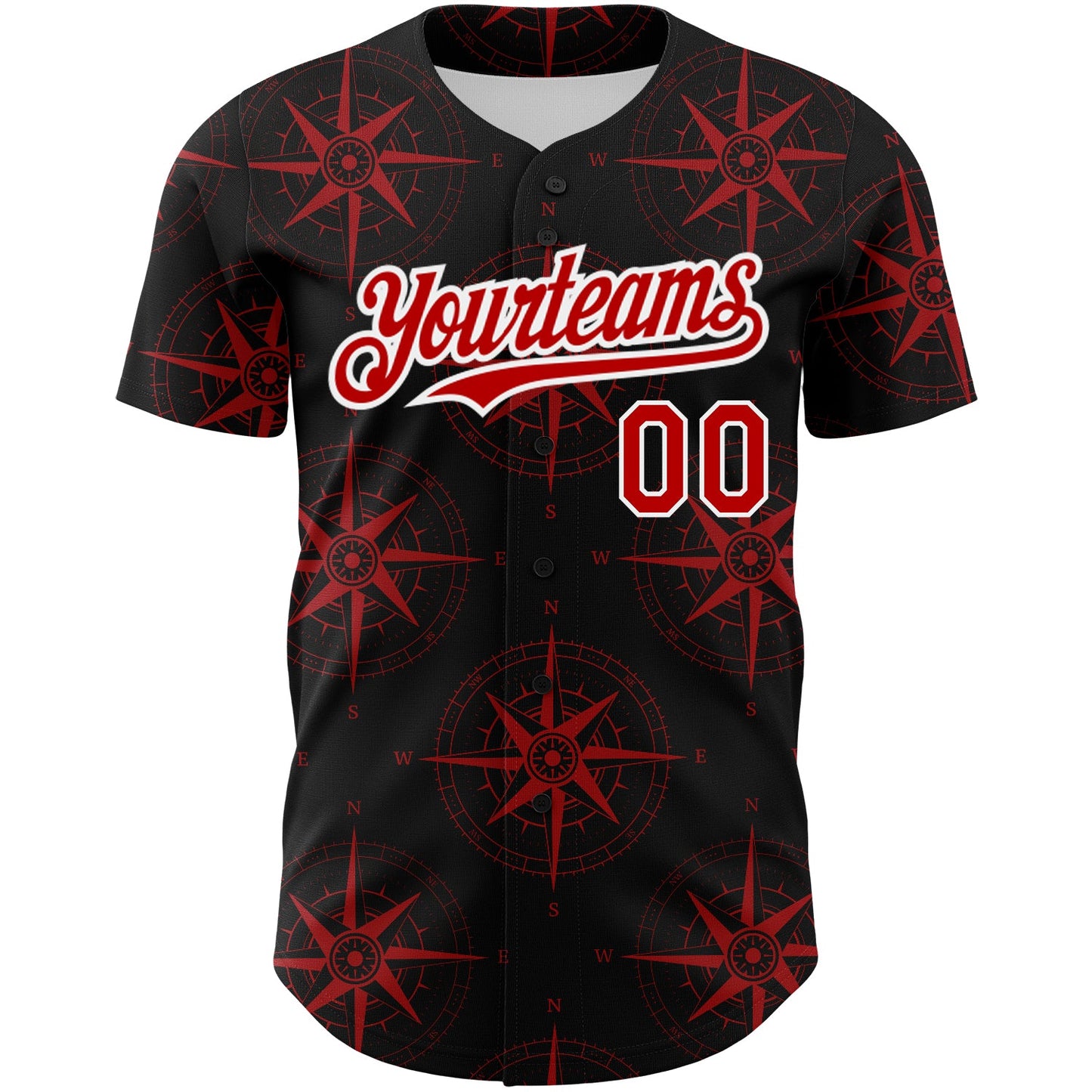 Custom Black Red-White 3D Pattern Design Navigation Compass Authentic Baseball Jersey view 2