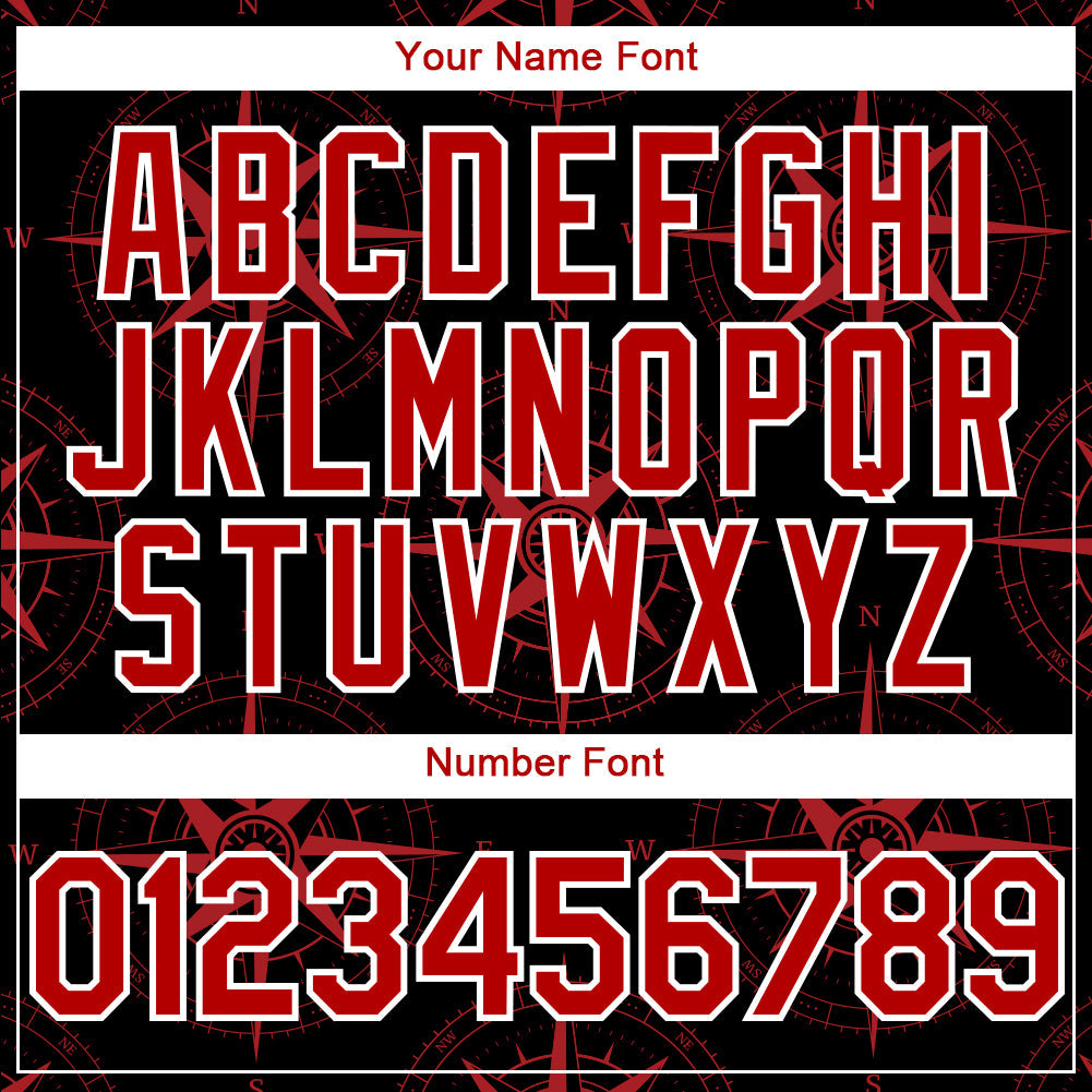 Custom Black Red-White 3D Pattern Design Navigation Compass Authentic Baseball Jersey view 5