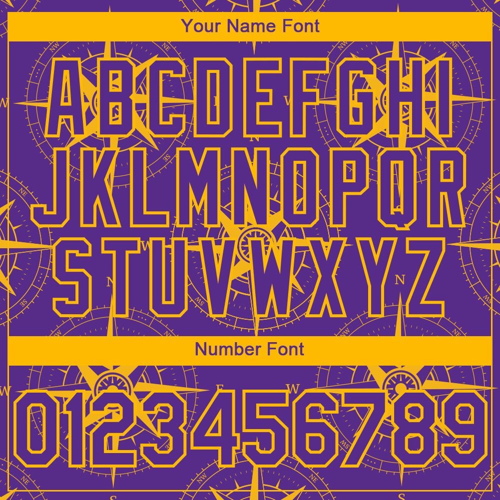 Custom Purple Gold 3D Pattern Design Navigation Compass Authentic Baseball Jersey view 5
