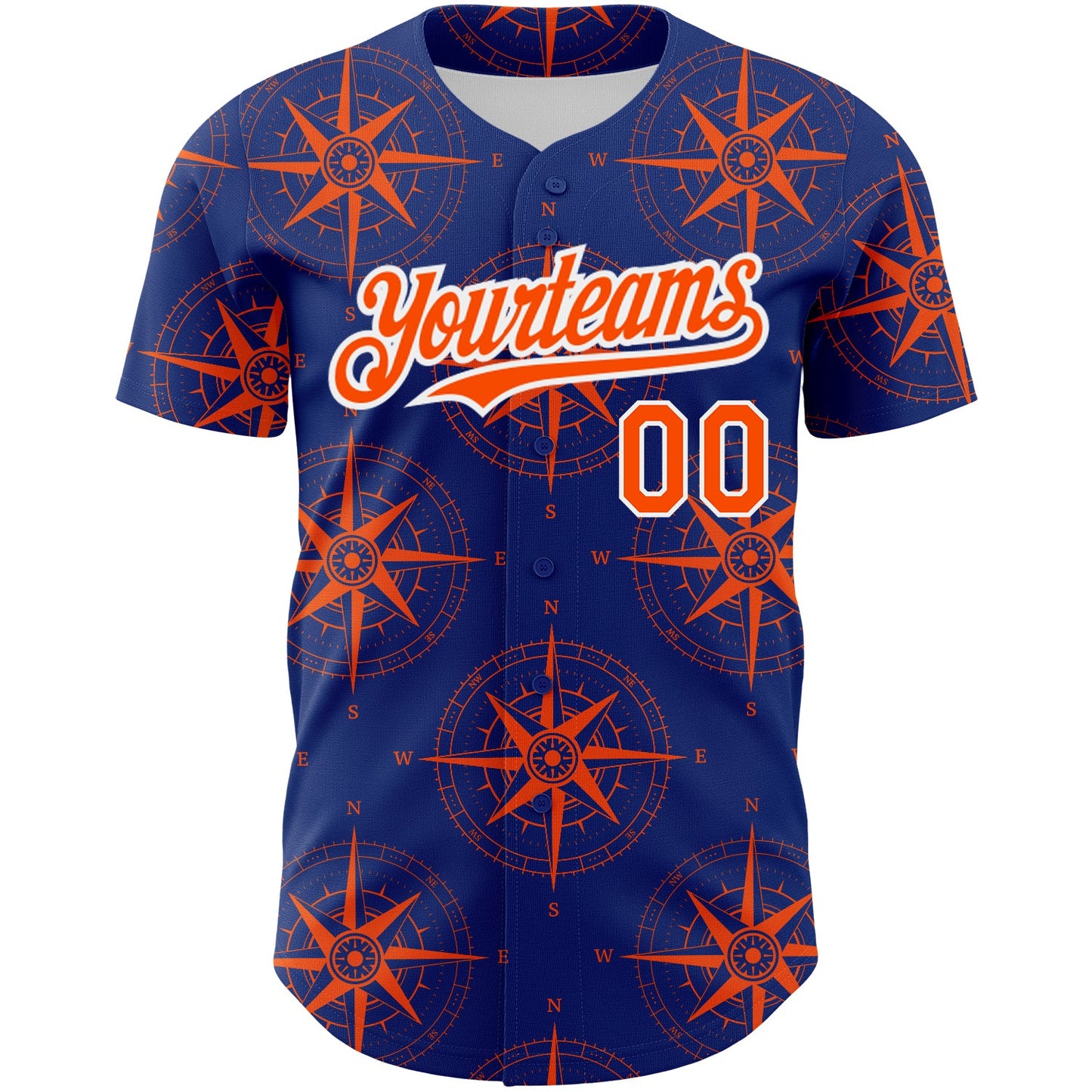 Custom Royal Orange-White 3D Pattern Design Navigation Compass Authentic Baseball Jersey view 2