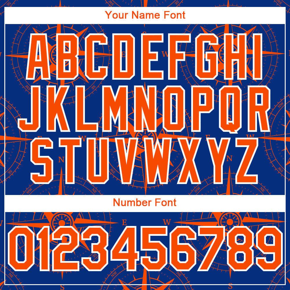 Custom Royal Orange-White 3D Pattern Design Navigation Compass Authentic Baseball Jersey view 5