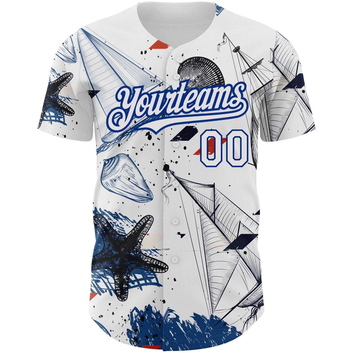 Custom White Royal 3D Pattern Design Sailing Boats Authentic Baseball Jersey view 2
