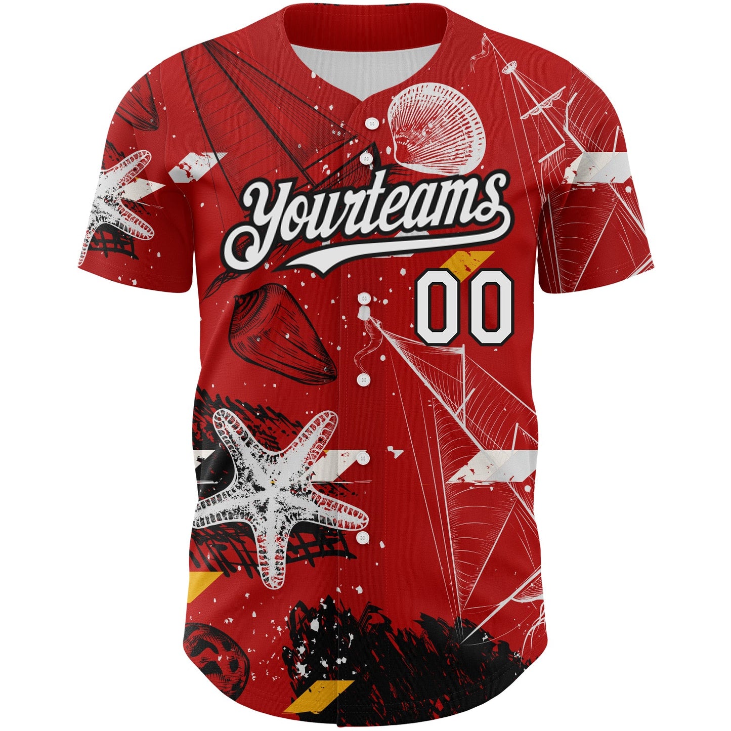 Custom Red White-Black 3D Pattern Design Sailing Boats Authentic Baseball Jersey view 2