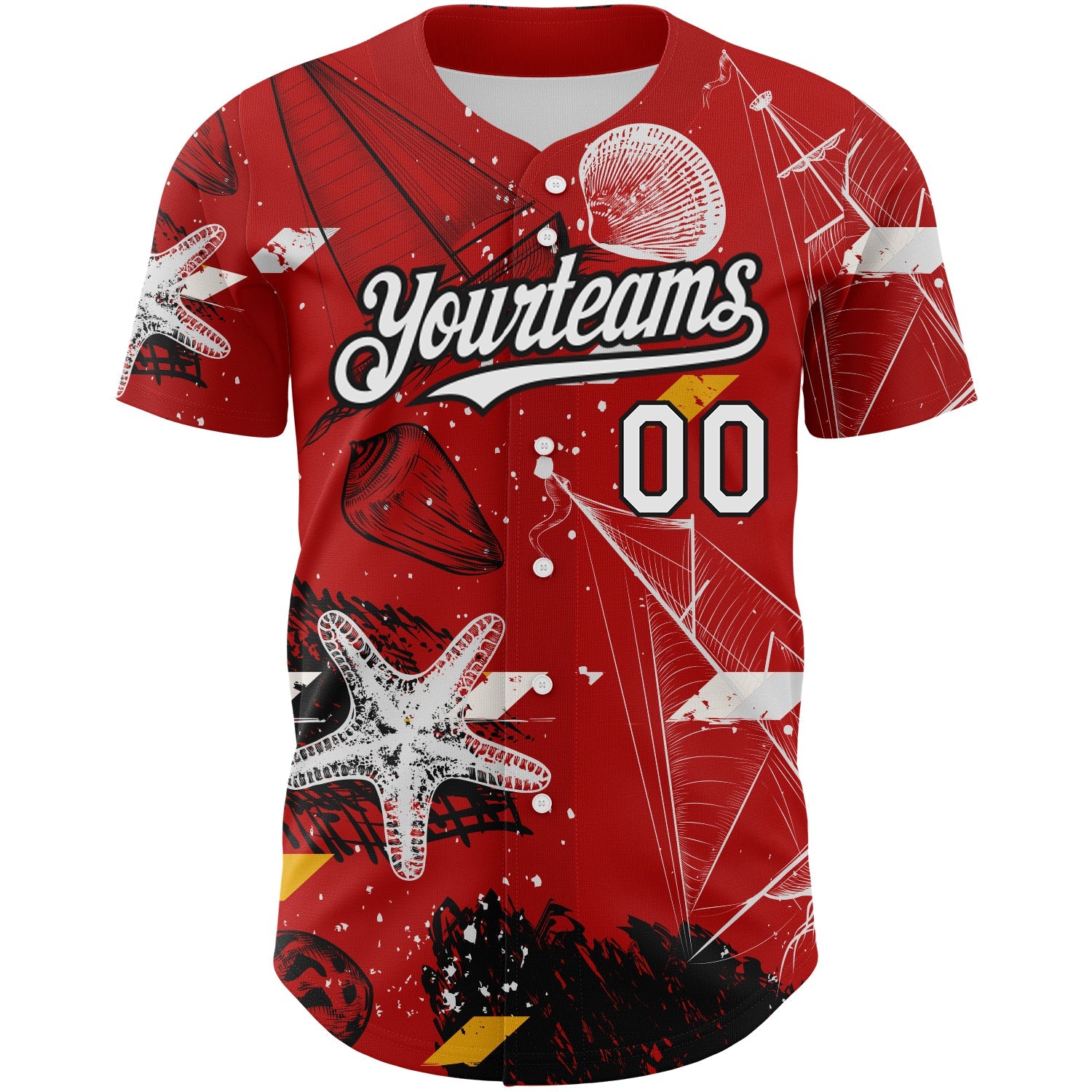 Custom Red White-Black 3D Pattern Design Sailing Boats Authentic Baseball Jersey view 2