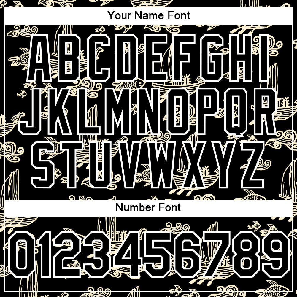 Custom Black White 3D Pattern Design Boats And Fish Authentic Baseball Jersey view 5