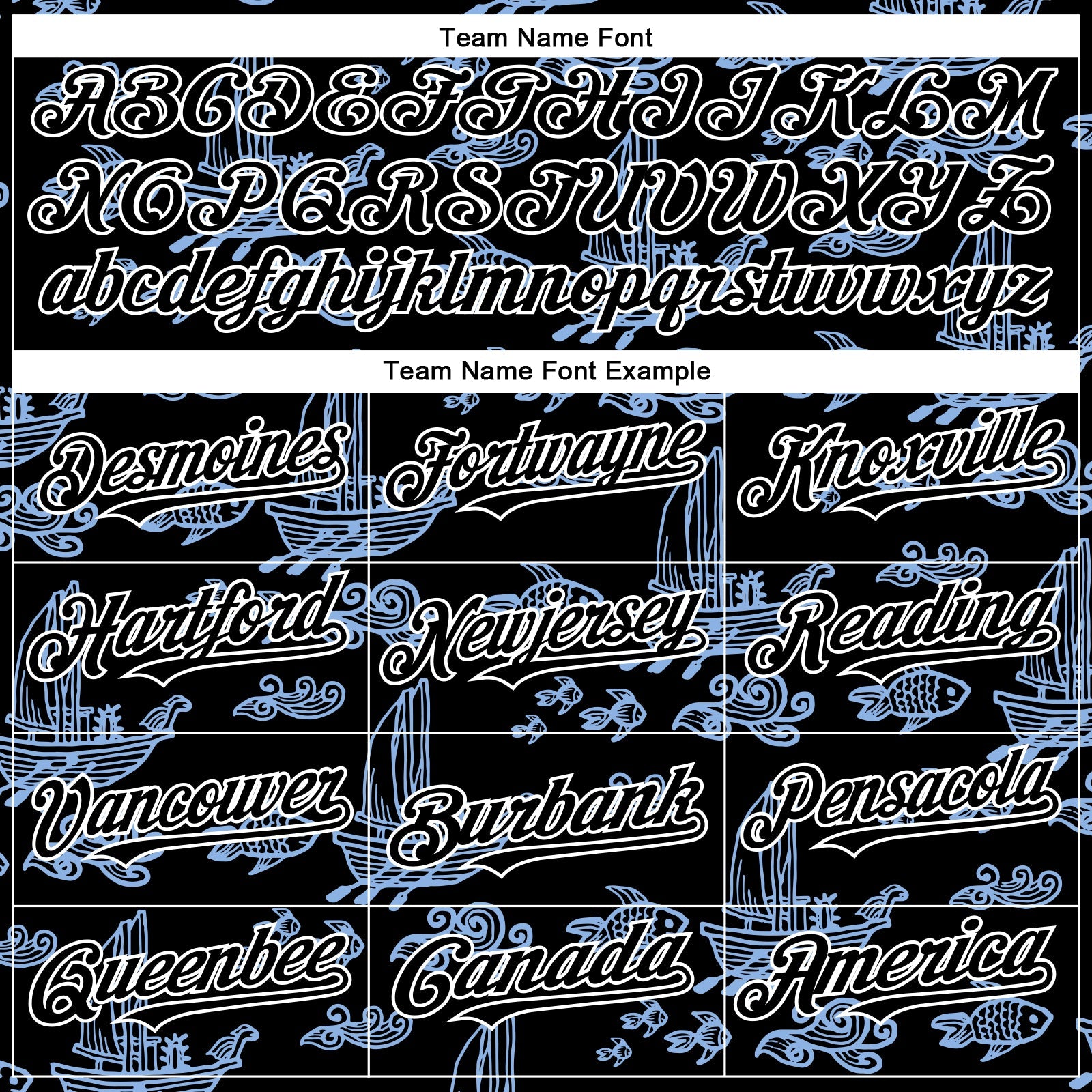 Custom Black White-Light Blue 3D Pattern Design Boats And Fish Authentic Baseball Jersey view 4
