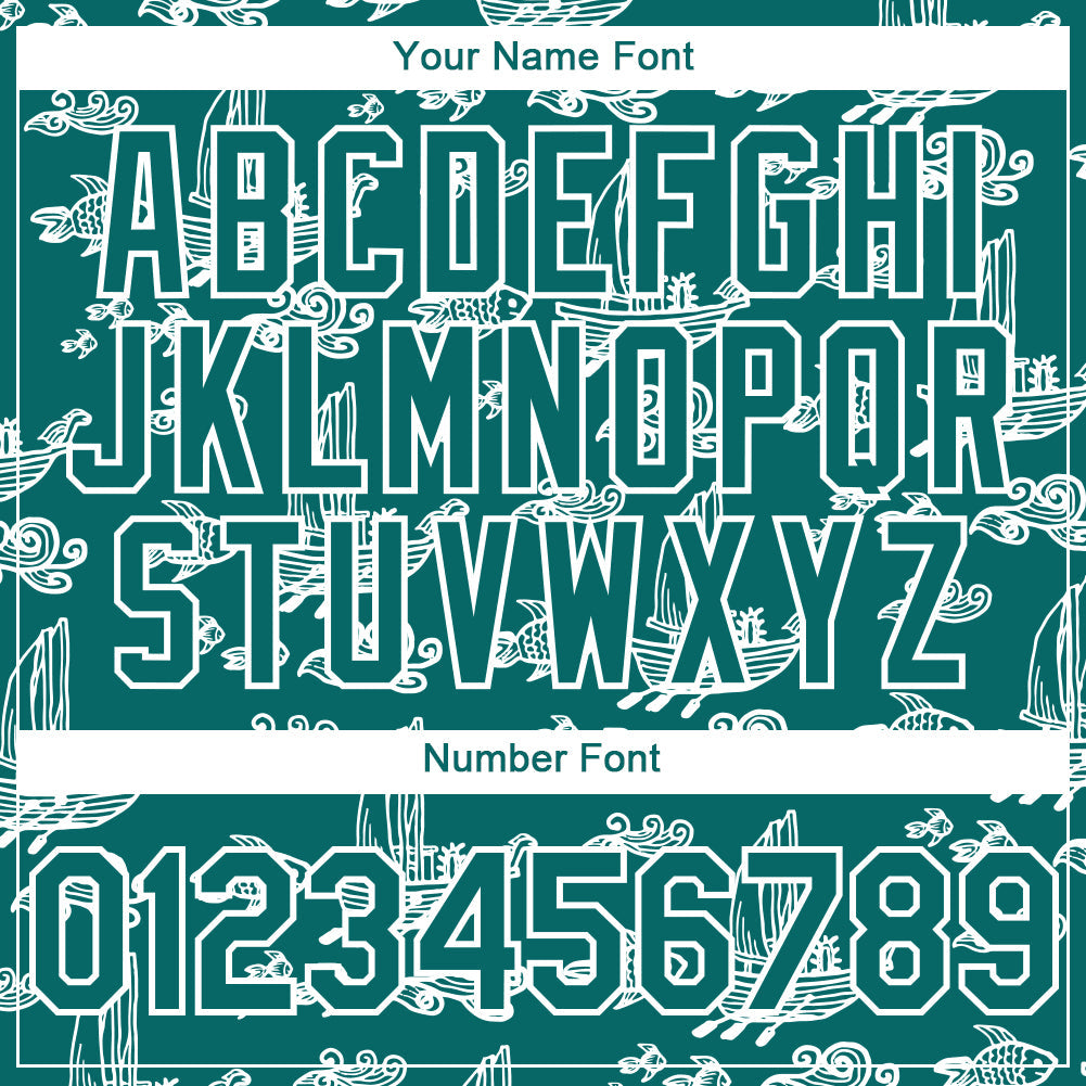 Custom Teal White 3D Pattern Design Boats And Fish Authentic Baseball Jersey view 5