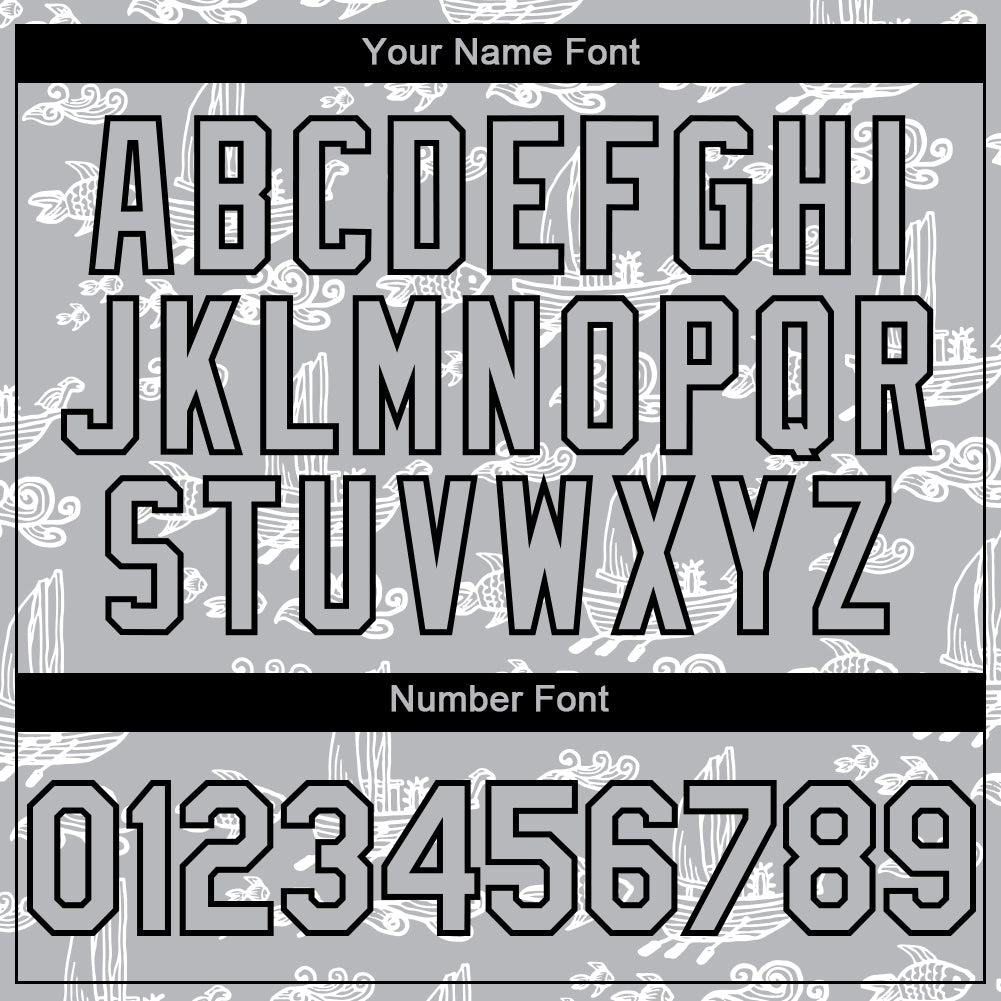 Custom Gray Black 3D Pattern Design Boats And Fish Authentic Baseball Jersey view 5