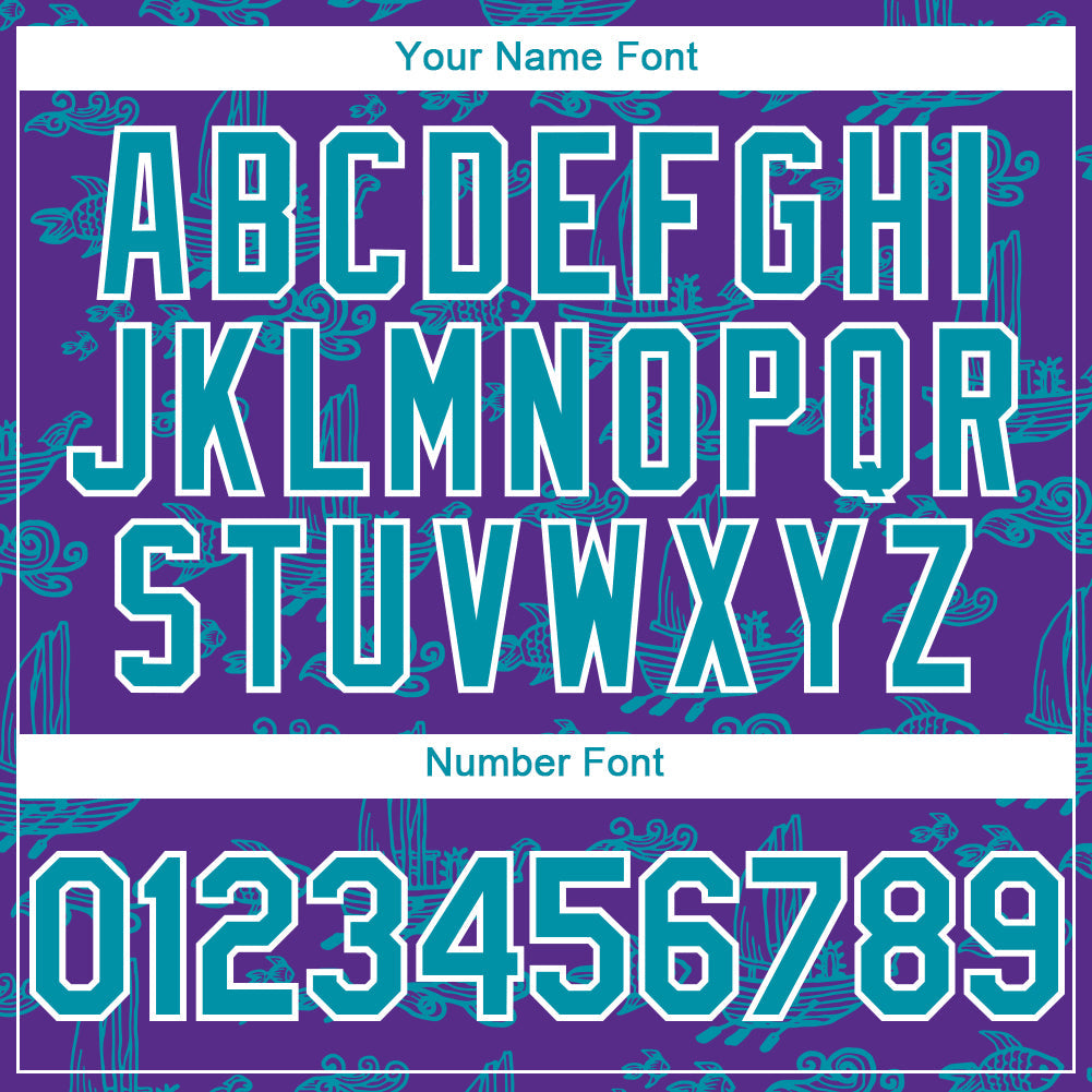 Custom Purple Teal-White 3D Pattern Design Boats And Fish Authentic Baseball Jersey view 5