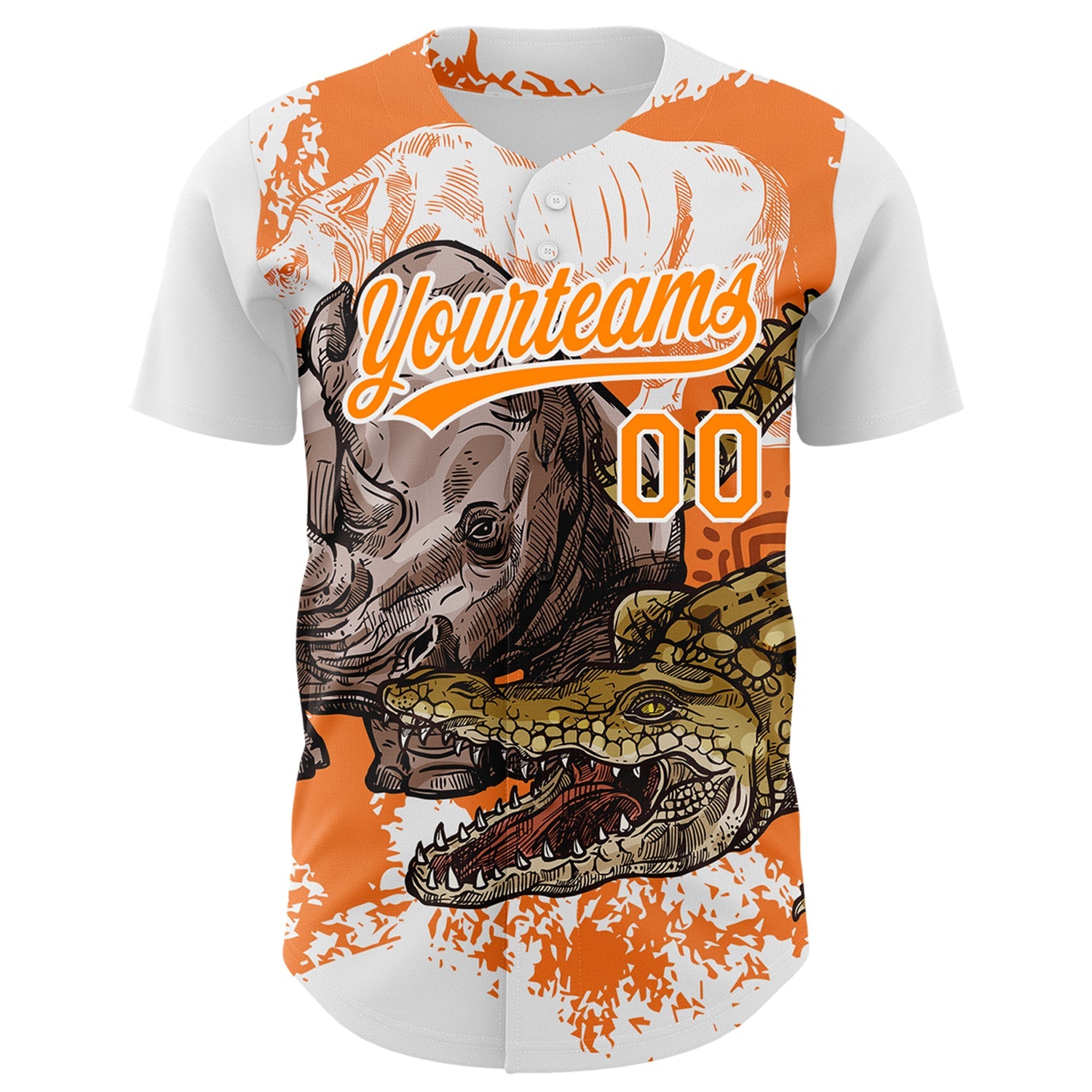 Custom White Bay Orange 3D Pattern Design Crocodile Authentic Baseball Jersey view 2