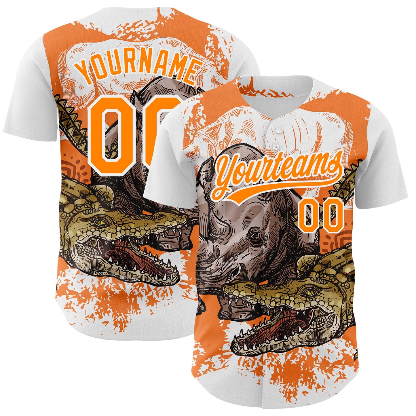Custom White Bay Orange 3D Pattern Design Crocodile Authentic Baseball Jersey - Main View