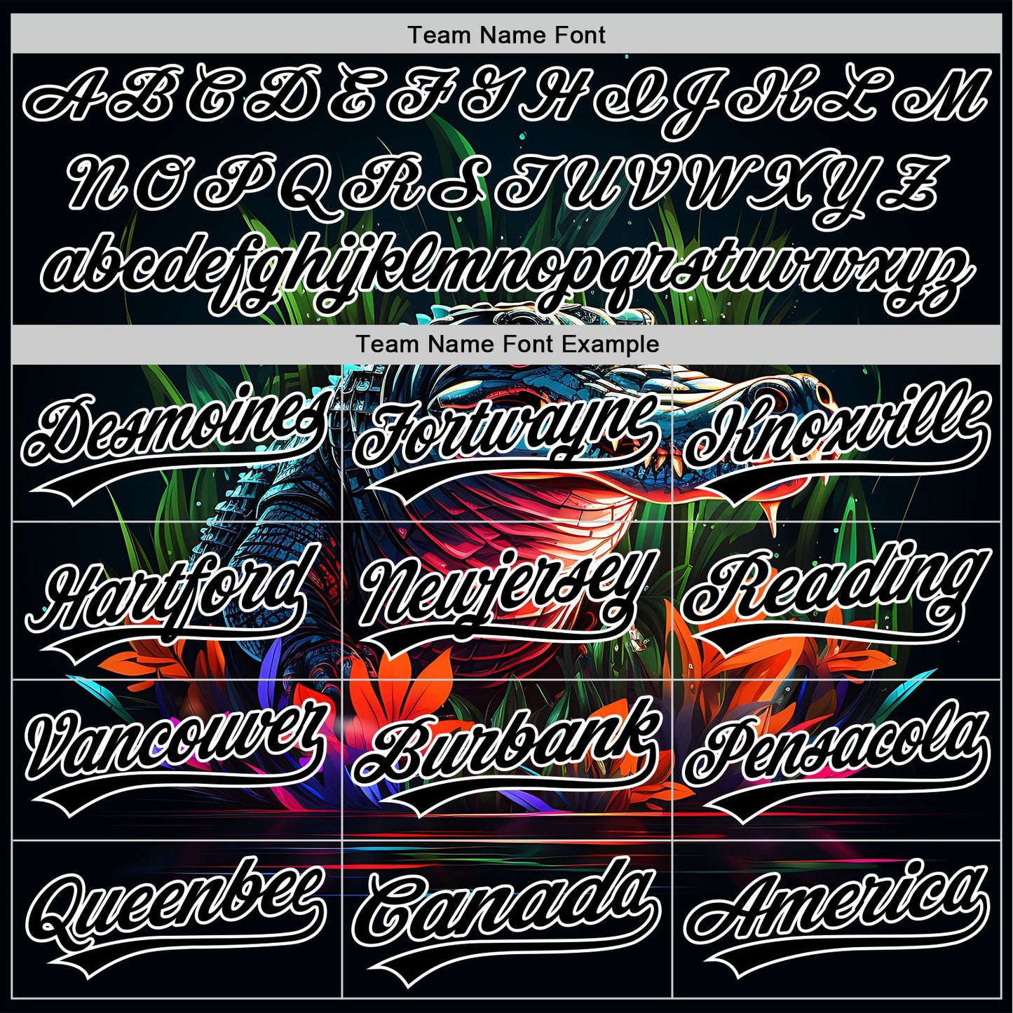 Custom Black White 3D Pattern Design Neon Crocodile Authentic Baseball Jersey view 4