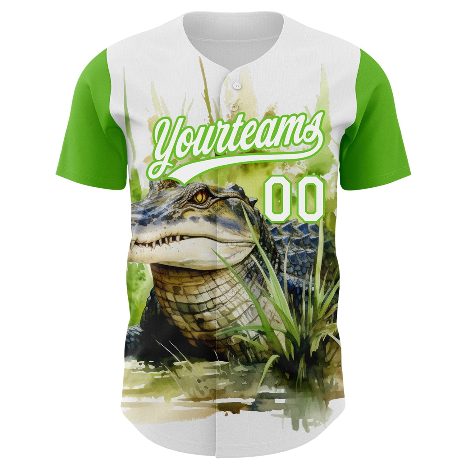 Custom White Aurora Green 3D Pattern Design Crocodile Authentic Baseball Jersey view 2