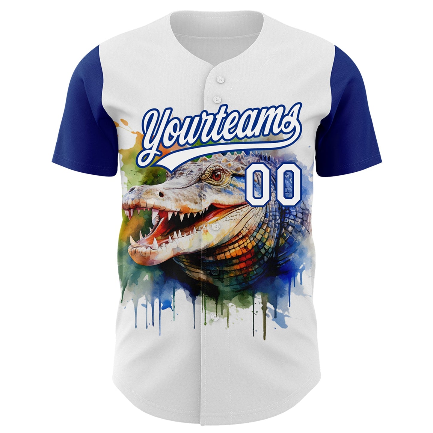 Custom White Royal 3D Pattern Design Crocodile Authentic Baseball Jersey view 2