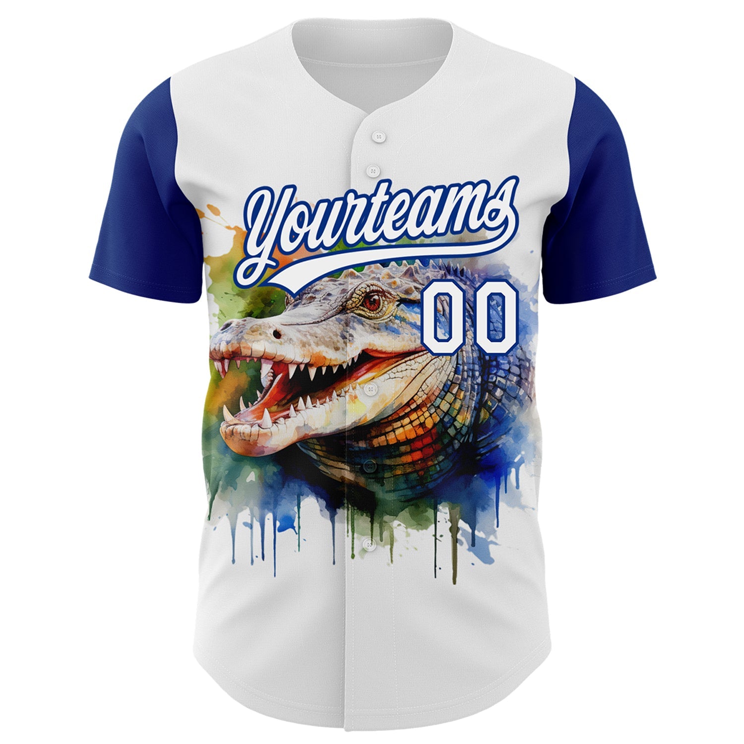 Custom White Royal 3D Pattern Design Crocodile Authentic Baseball Jersey view 2