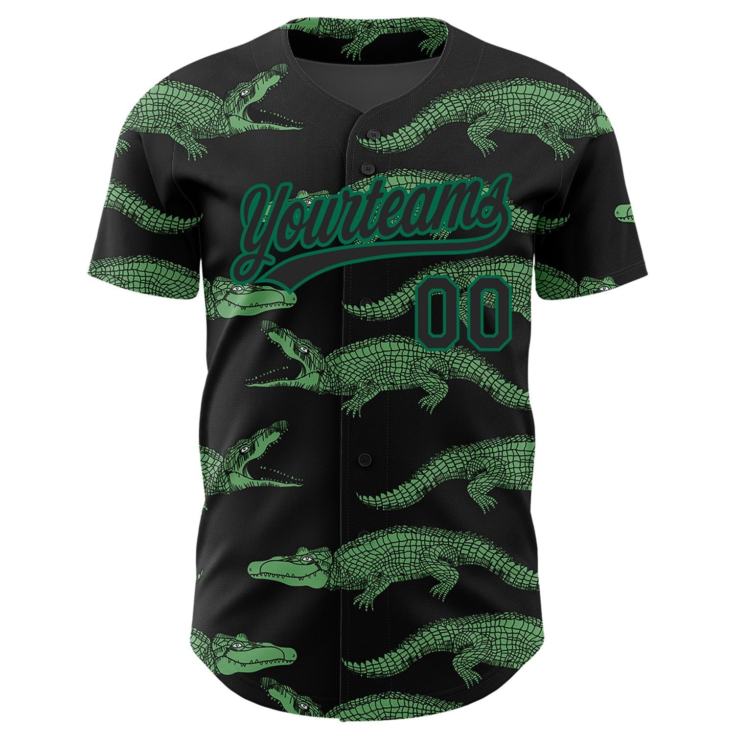 Custom Black Kelly Green 3D Pattern Design Crocodile Authentic Baseball Jersey view 2