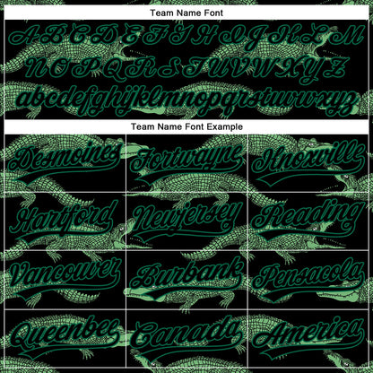 Custom Black Kelly Green 3D Pattern Design Crocodile Authentic Baseball Jersey view 4