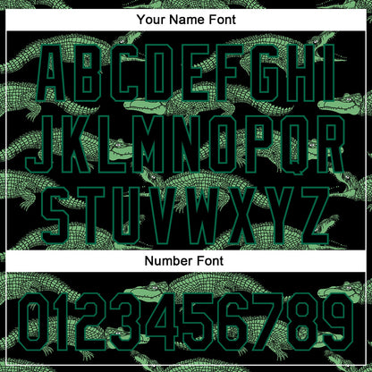 Custom Black Kelly Green 3D Pattern Design Crocodile Authentic Baseball Jersey view 5