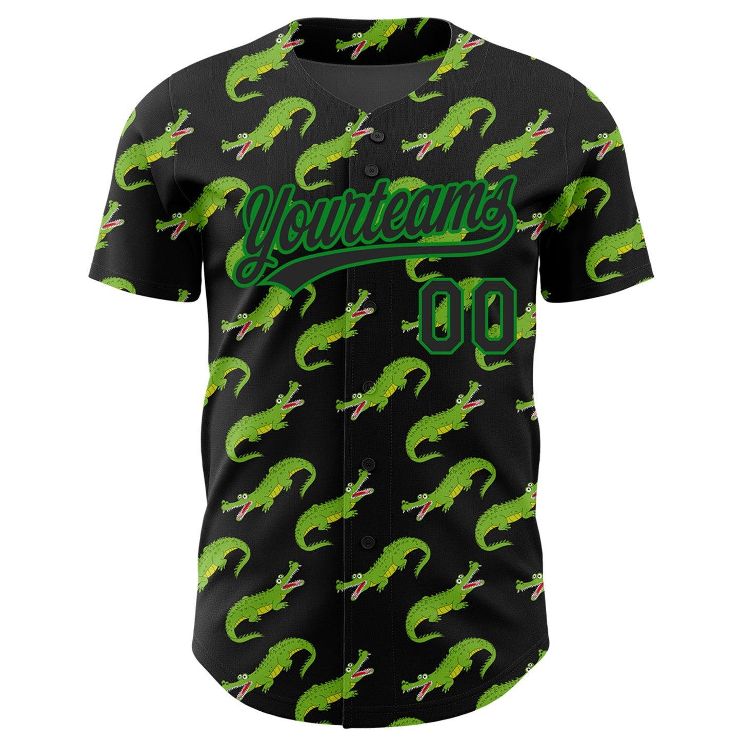 Custom Black Grass Green 3D Pattern Design Crocodile Authentic Baseball Jersey view 2
