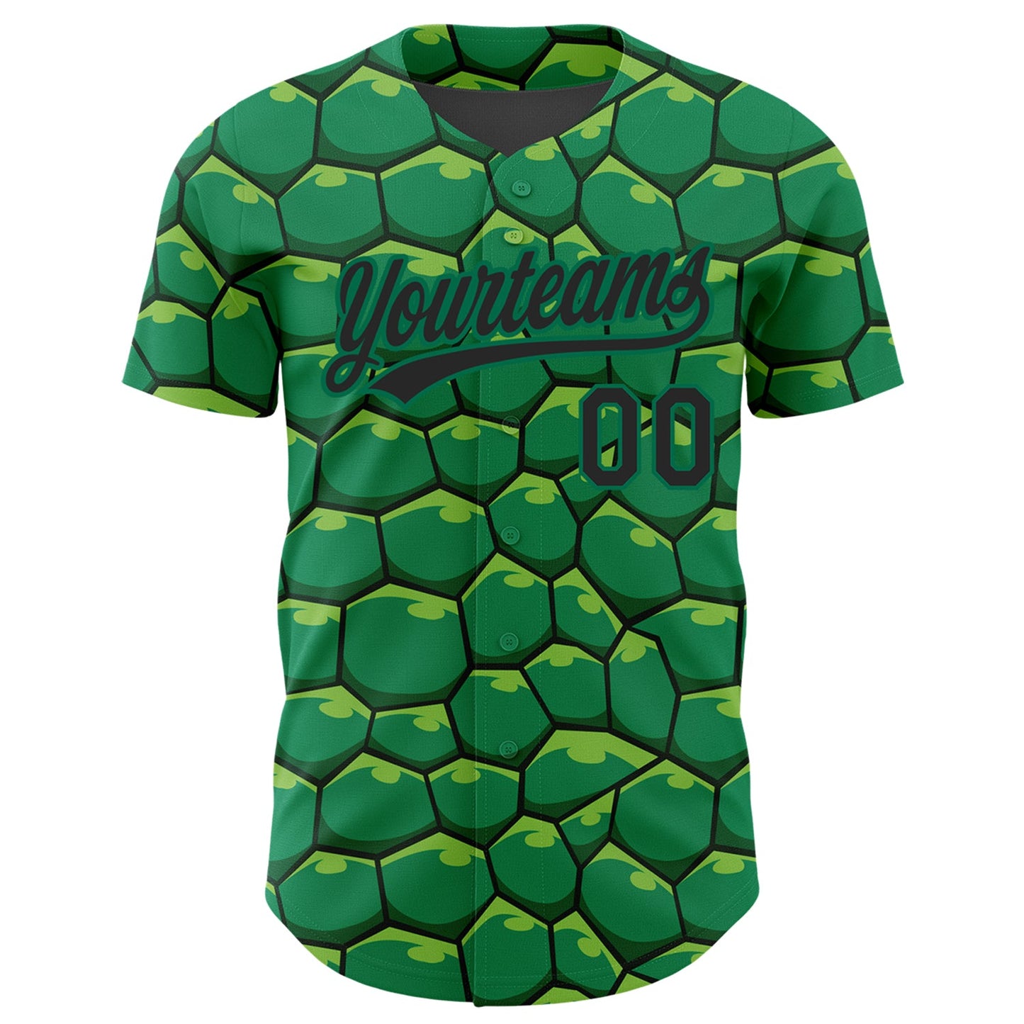 Custom Kelly Green Black 3D Pattern Design Turtle Shell Authentic Baseball Jersey view 2