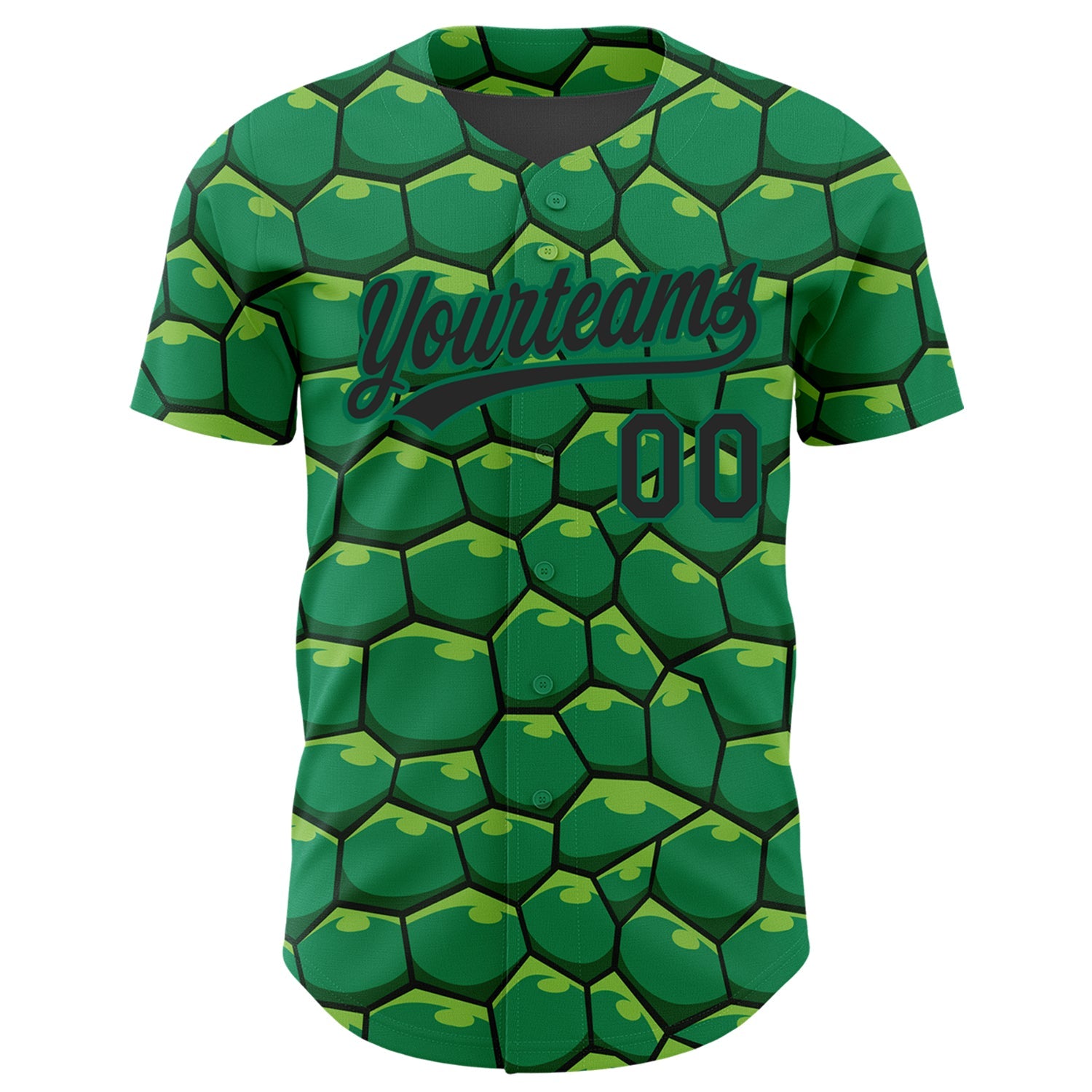 Custom Kelly Green Black 3D Pattern Design Turtle Shell Authentic Baseball Jersey view 2