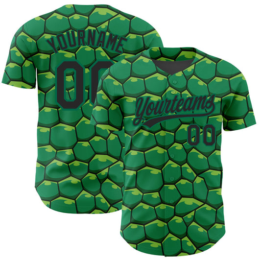 Custom Kelly Green Black 3D Pattern Design Turtle Shell Authentic Baseball Jersey - Main View