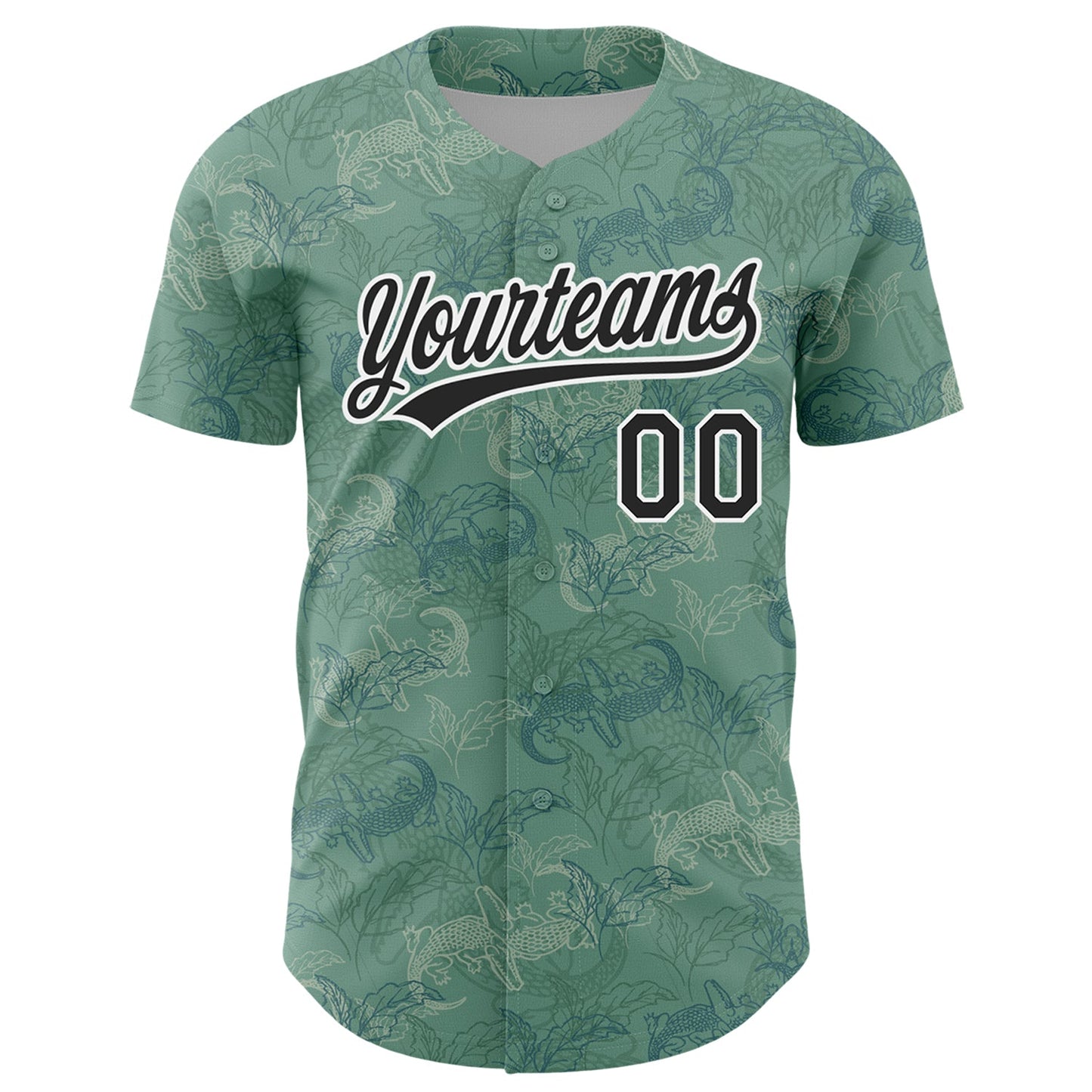 Custom Green Black-White 3D Pattern Design Crocodile And Plant Authentic Baseball Jersey view 2