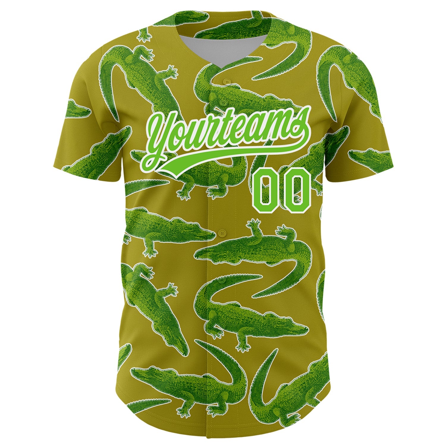 Custom Olive Aurora Green-White 3D Pattern Design Crocodile Authentic Baseball Jersey view 2