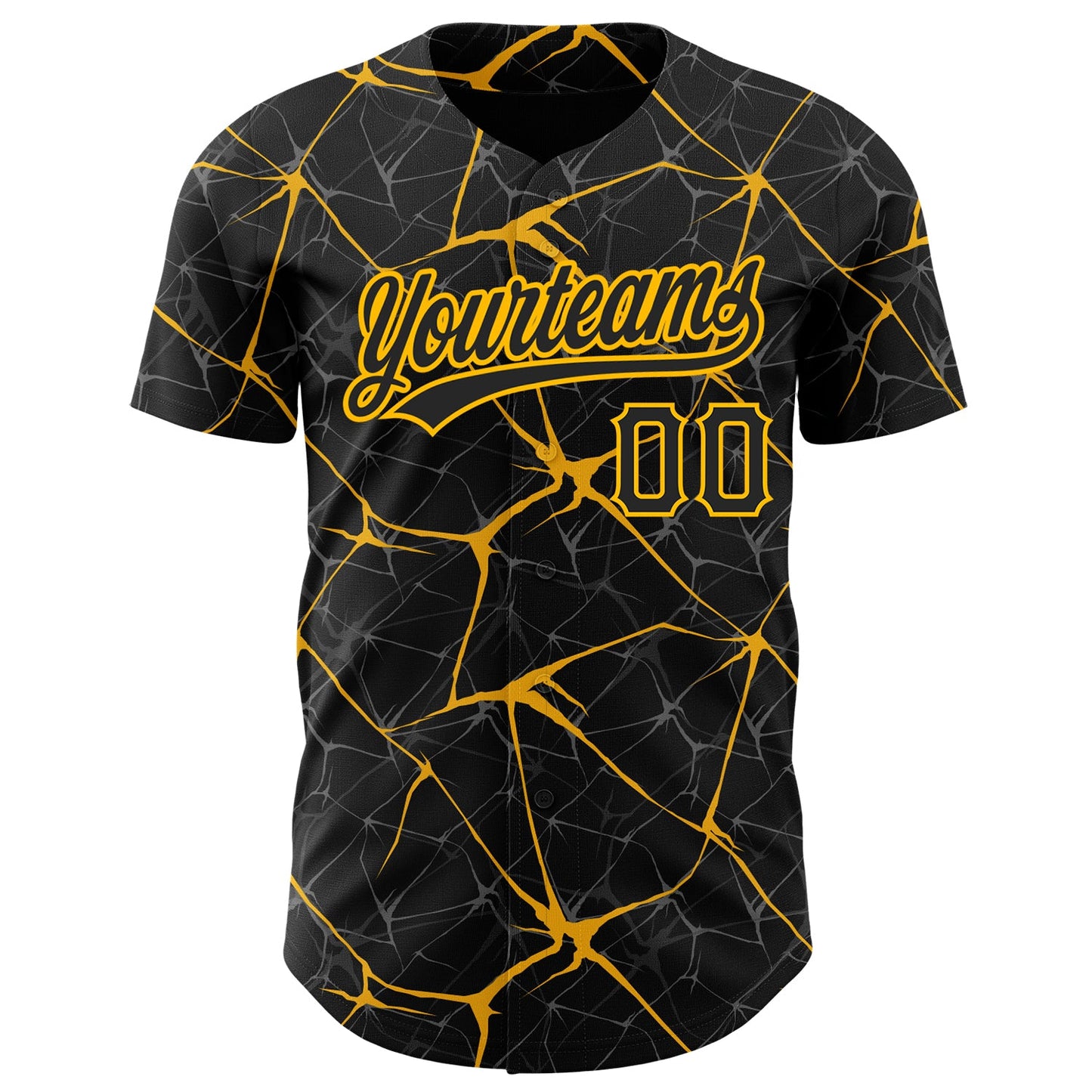 Custom Black Gold 3D Pattern Design Abstract Network Authentic Baseball Jersey view 2
